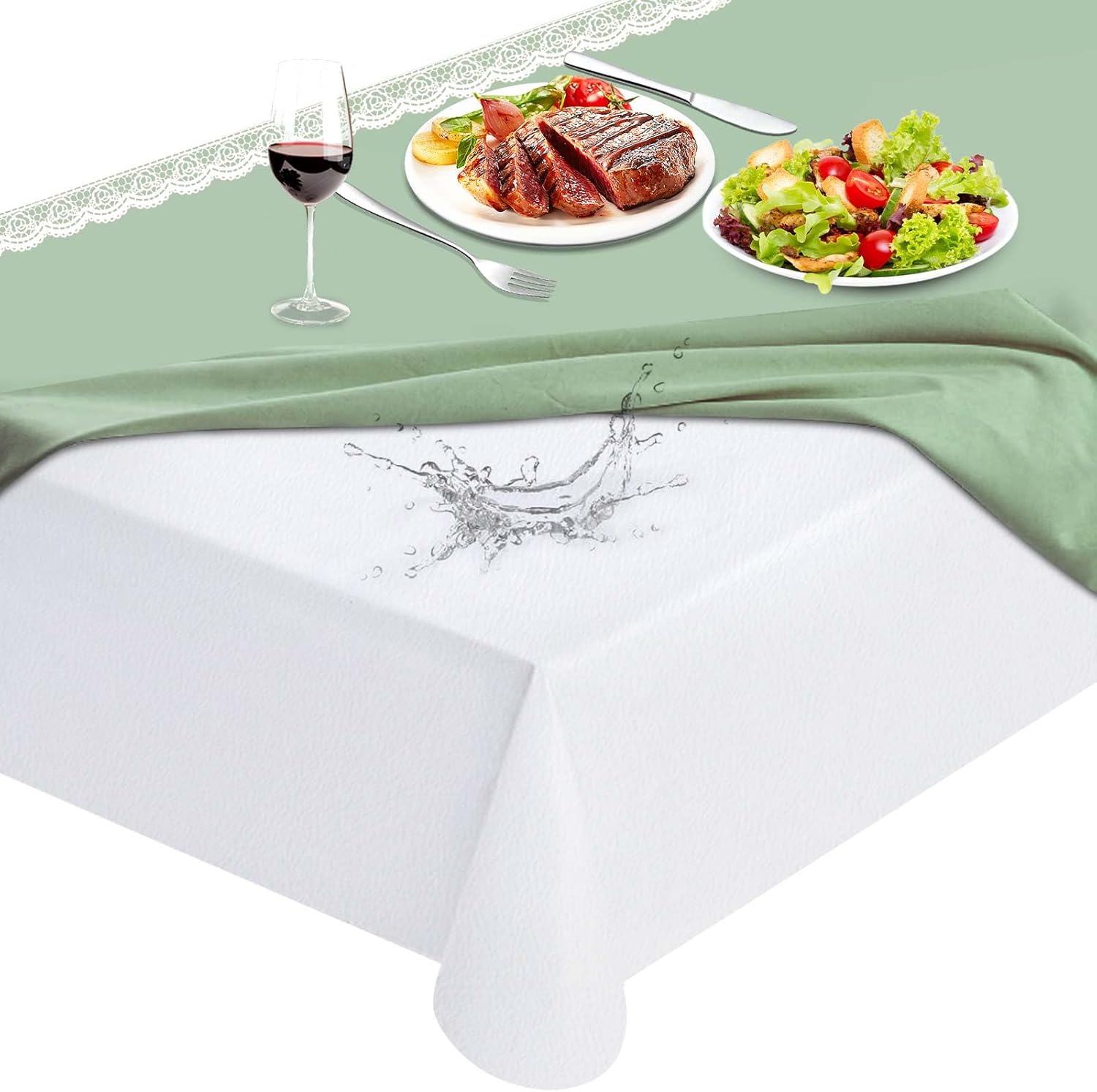 Detalle de LotuFlor Table Protector Pad with Flannel Backing — Waterproof, Heavy-Duty Vinyl, 108 x 54 inches