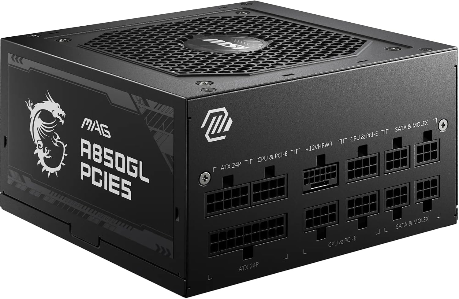 Detalle de MSI MAG A850GL PCIE5 Netzteil – 850W, 80 Plus Gold, voll modular, ATX 3.0, PCIe 5.0 Unterstützung