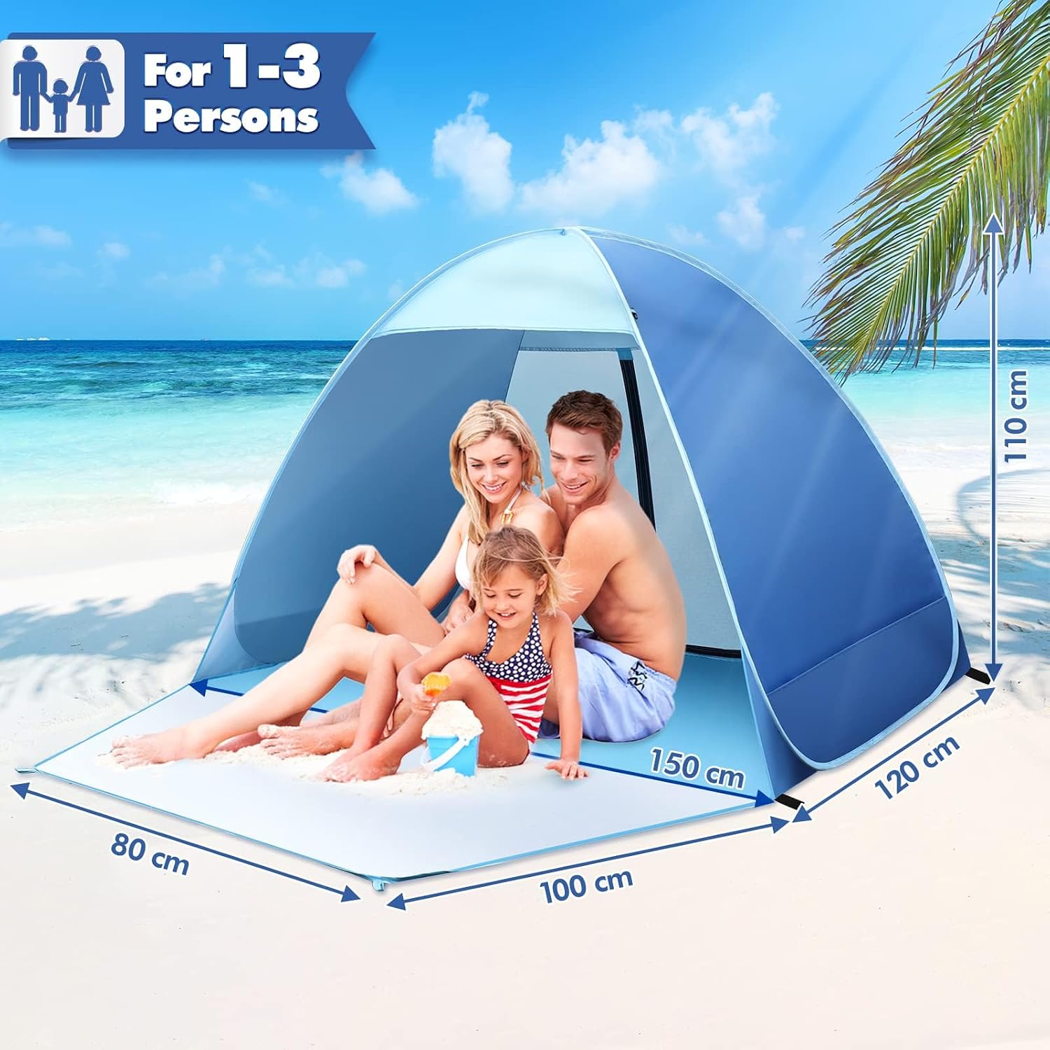 Detalle 2 de Pop up Strandmuschel 2–3 Personen – UV Schutz UPF 50+ mit Privatsphäre, kompakt & tragbar