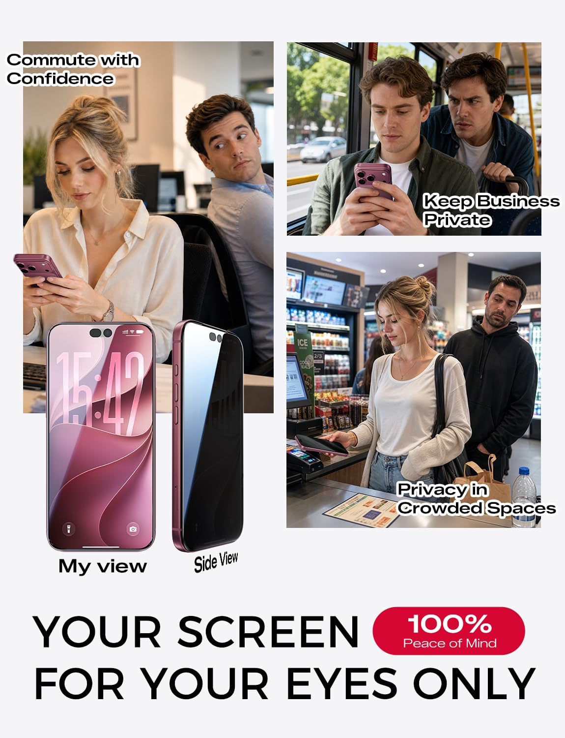 Detalle de MAGIC JOHN 3rd Gen iPhone 18 Pro Max Privacy Screen Protector, 2-Pack 9H AR Glass