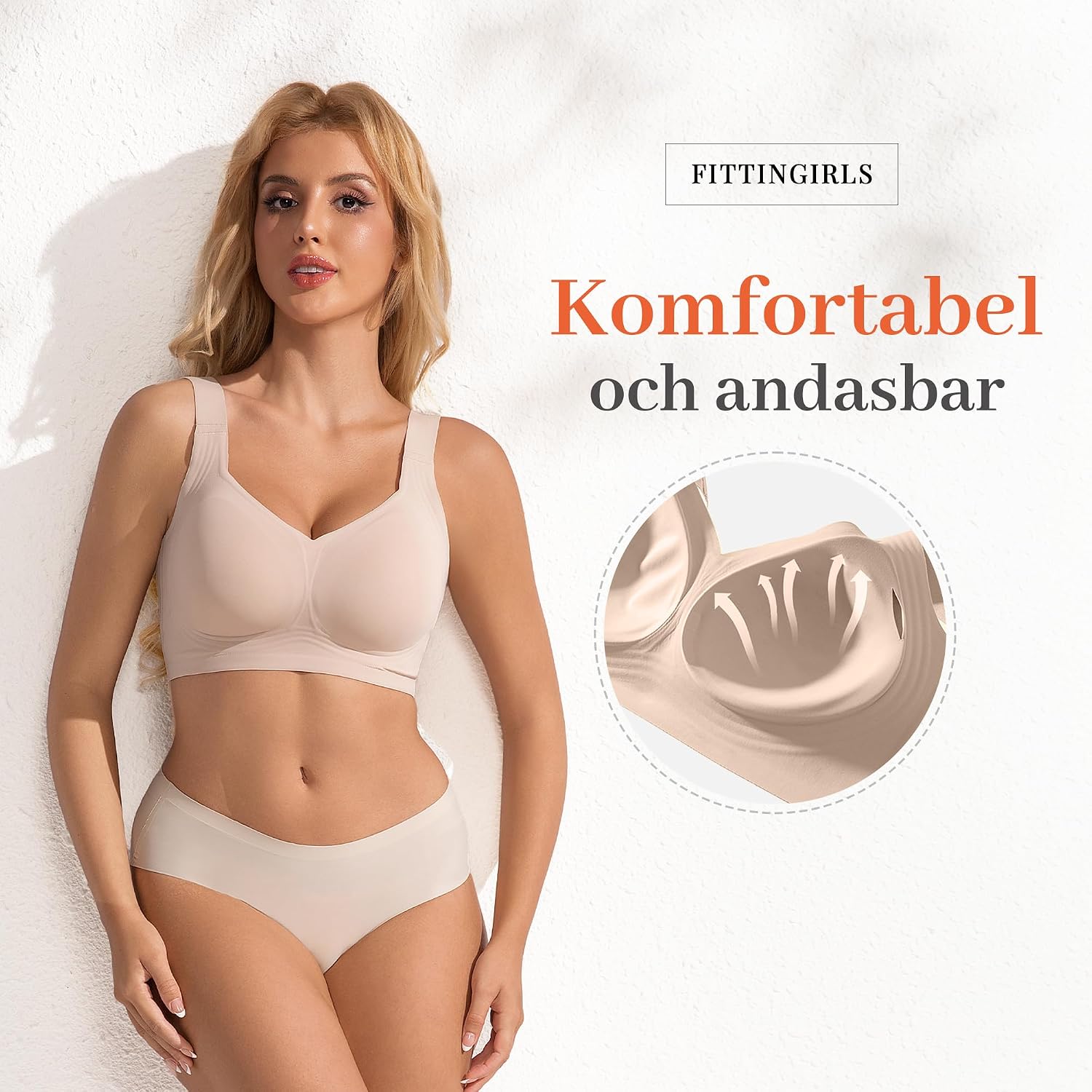 Detalle de Fittingirls Bekväm bygellös bh – sömlös push-up-bralette med justerbara axelband
