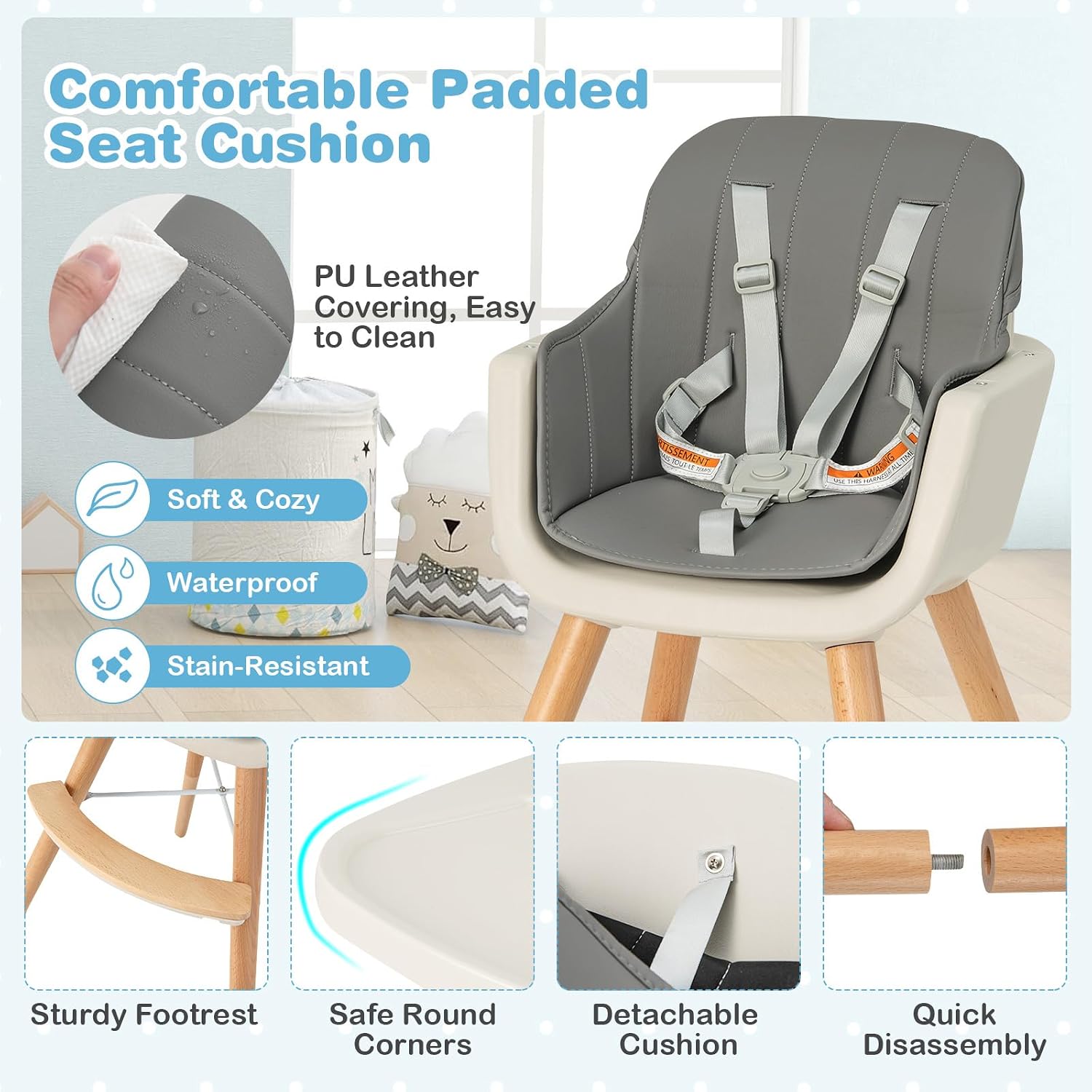 Thumbnail 4 de HONEY JOY 6-in-1 Convertible Baby High Chair with Removable Tray, Dark Gray