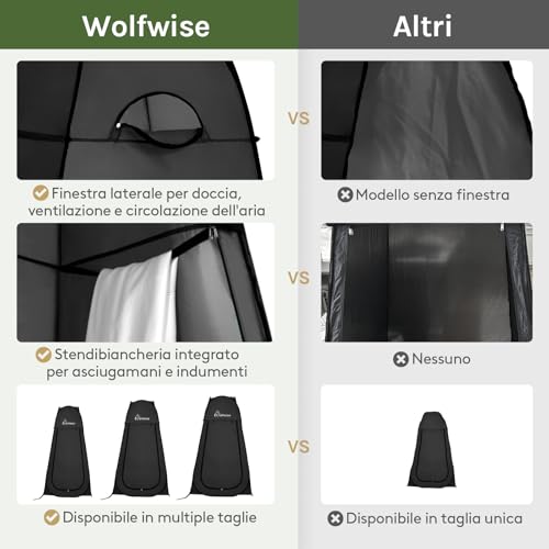 Thumbnail 2 de Wolfwise Tenda ad Apertura Istantanea Pop-Up – Privacy tent per campeggio, spiaggia e docce all’aperto (40" × 75" / 100 cm × 190 cm) – Nero