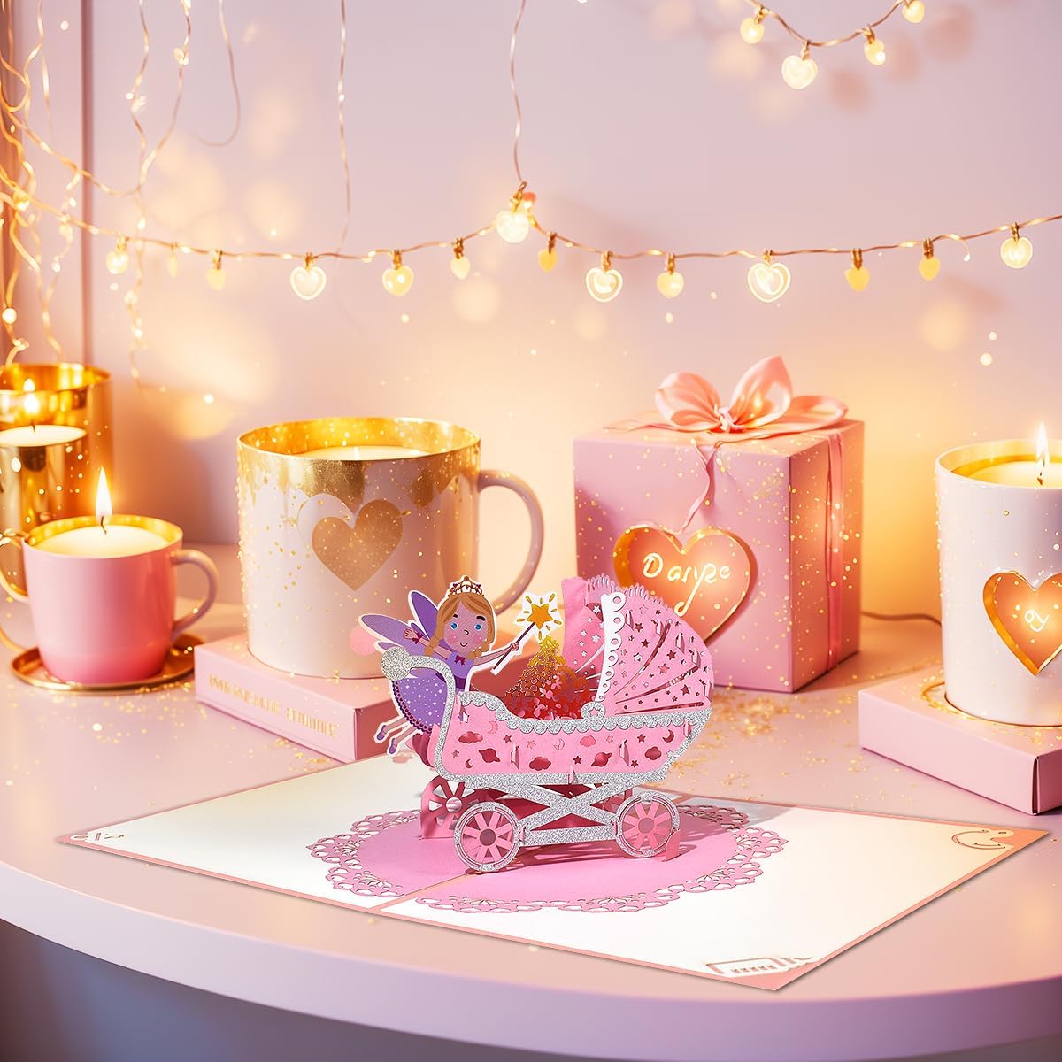 Thumbnail 2 de CNLITIHEKA New Baby Pop Up Card for Girls – Welcome New Baby greeting card with laser-cut 3D scene