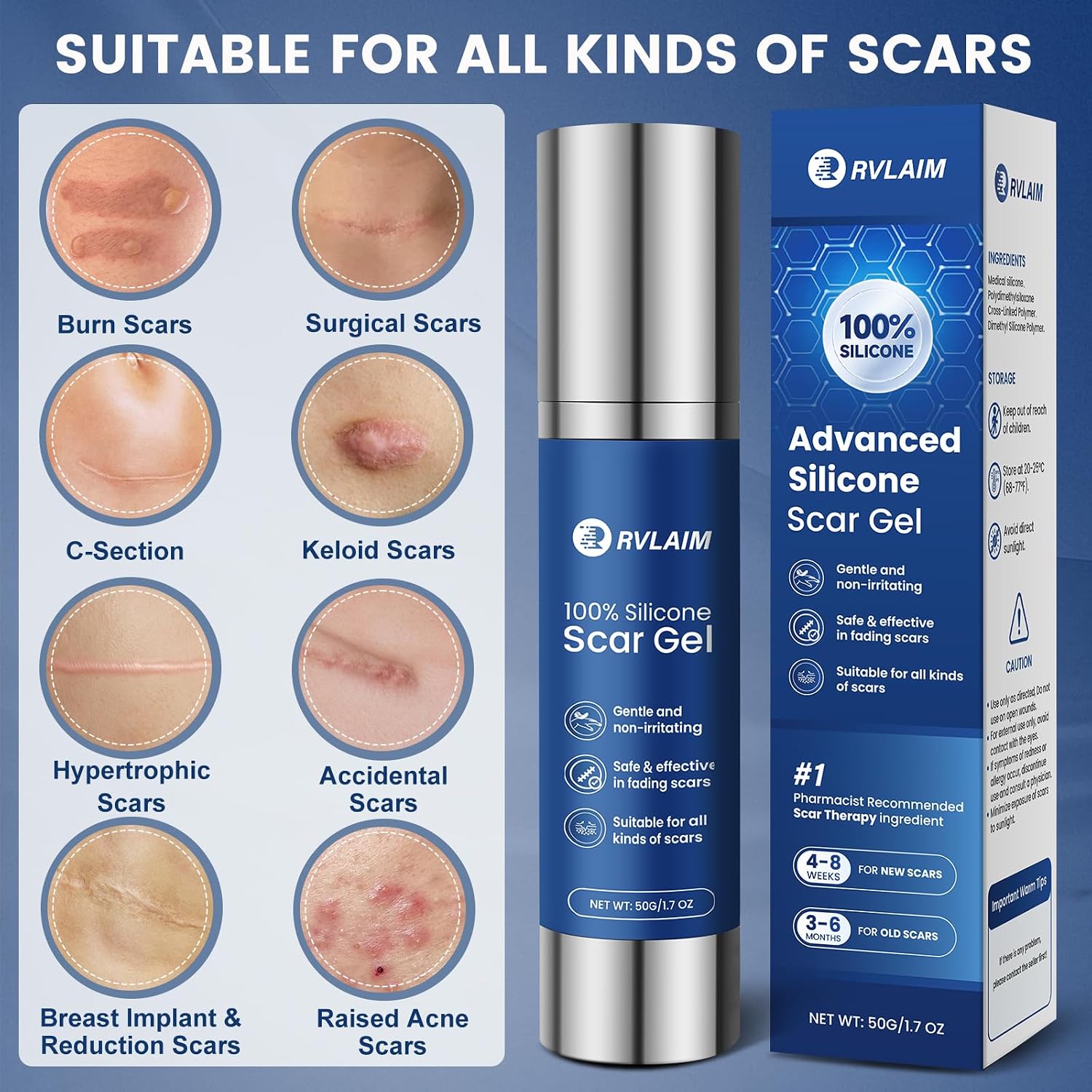 Thumbnail 1 de Rvlaim 100% Silicone Scar Gel Scar Cream (Advanced Silicone Gel) 1.7 oz/50 ml