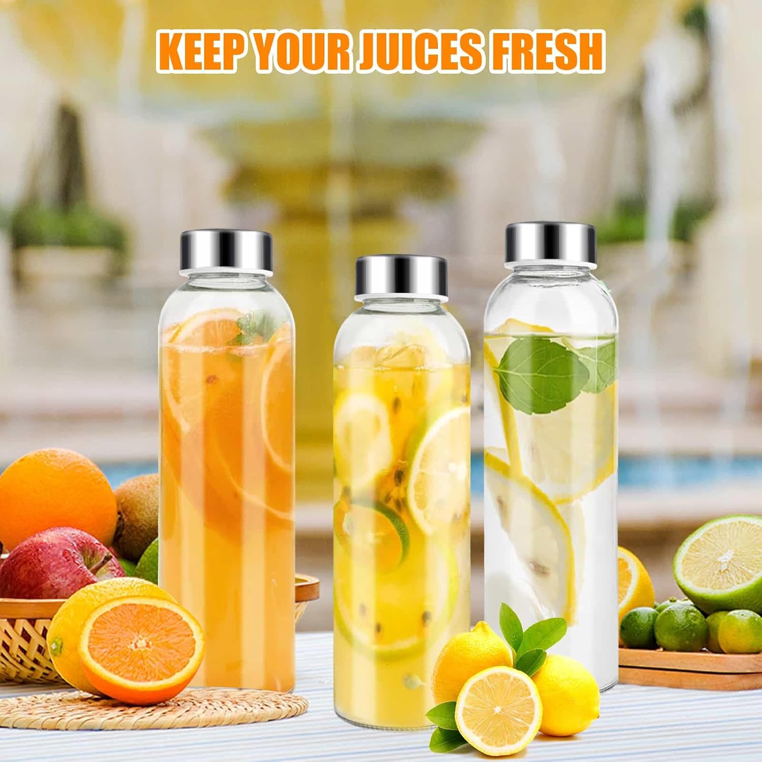 Detalle 2 de Eidoct 8pcs 500ml Glass Water Bottles with Lids (Leakproof) + Cleaning Brush