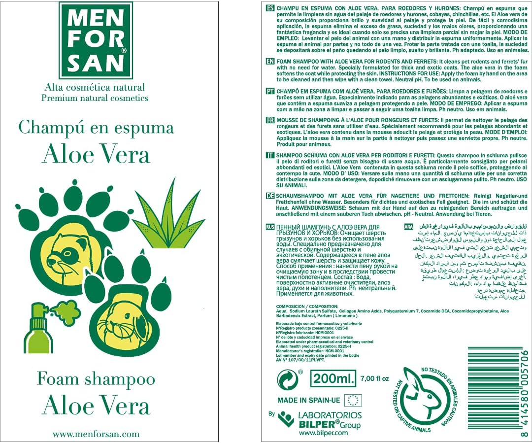 Thumbnail 1 de Shampooing Men for San Mousse Aloe Vera Rongeurs Furet (200 ml)