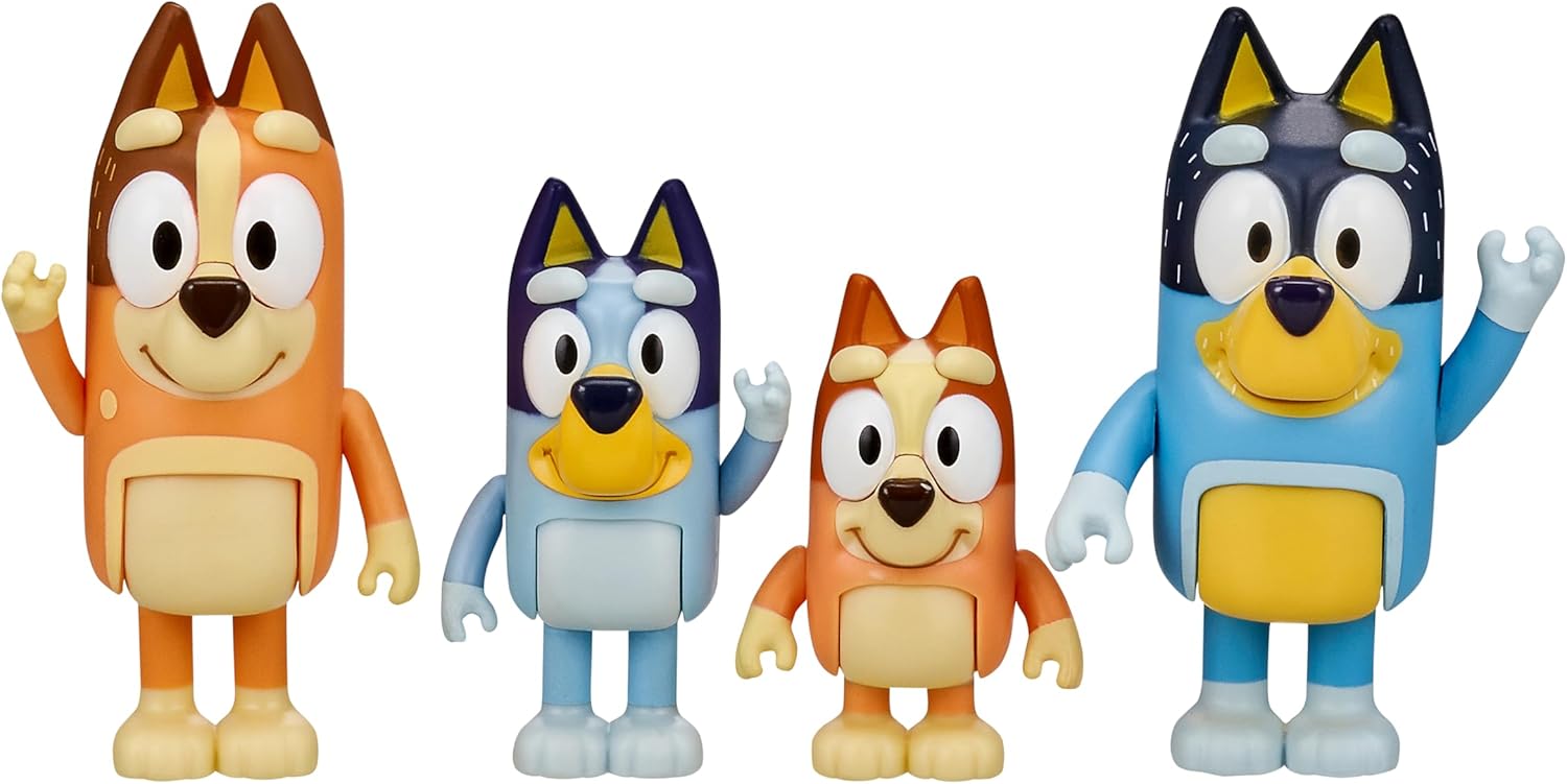 Detalle de BlueY 4er-Figuren-Set Familie – Bluey, Bingo, Bandit und Chilli (6,3–7,6 cm) – Bewegliche Sammelfiguren