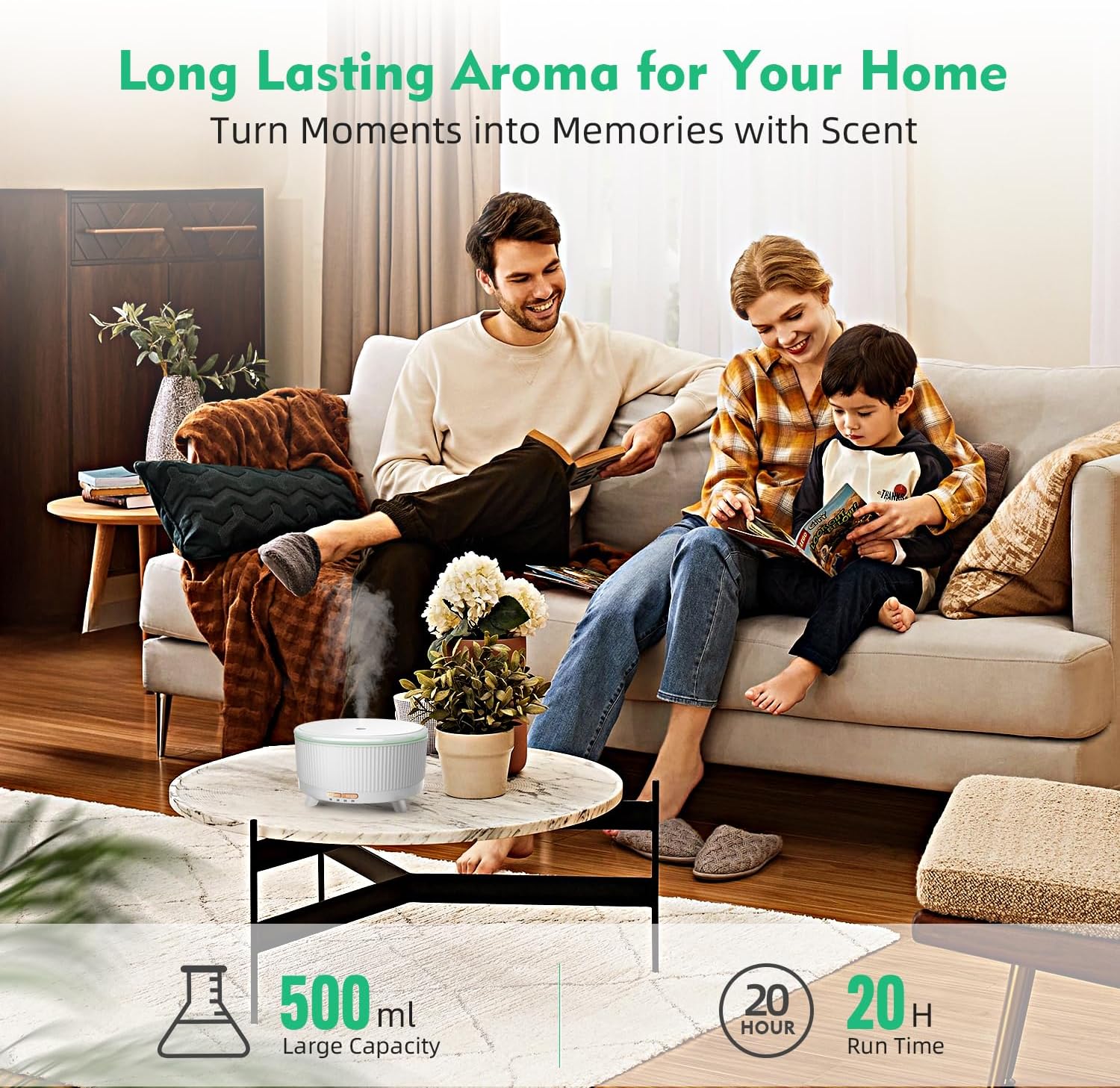 Thumbnail 4 de YOUENKITY 500ML Ultrasonic Diffuser: 20-Hour Aromatherapy Humidifier with Remote, 7-Color Lights