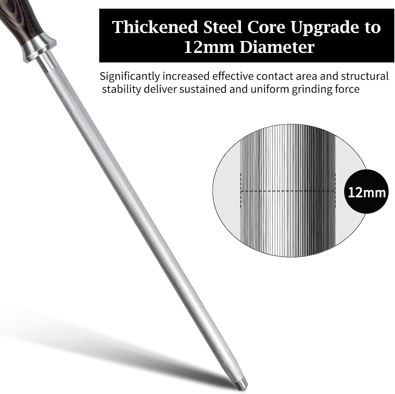 Detalle de HOSHANHO 12-Inch Honing Rod, High-Carbon Steel with Pakkawood Handle