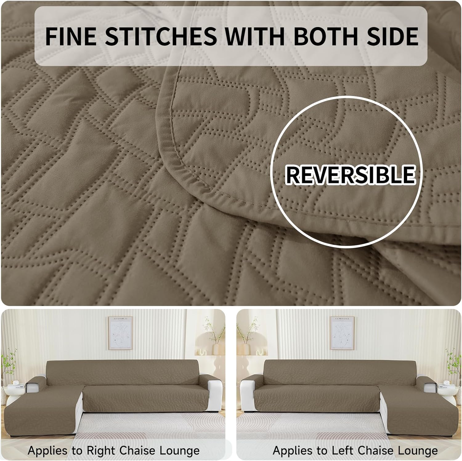 Thumbnail 4 de Ystyle copridivano angolare impermeabile antiscivolo per divano con penisola reversibile (4 posti) – 285 cm, marrone chiaro