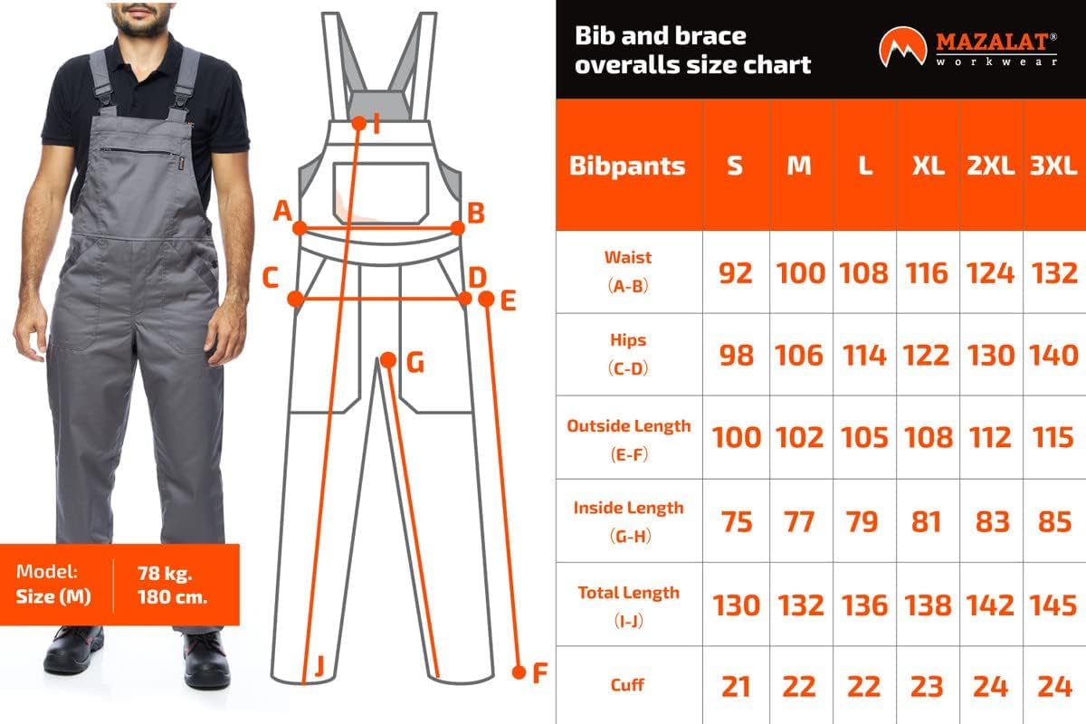 Detalle de MAZALAT work wear Salopette da lavoro uomo con bretelle, taglie grandi S-3XL