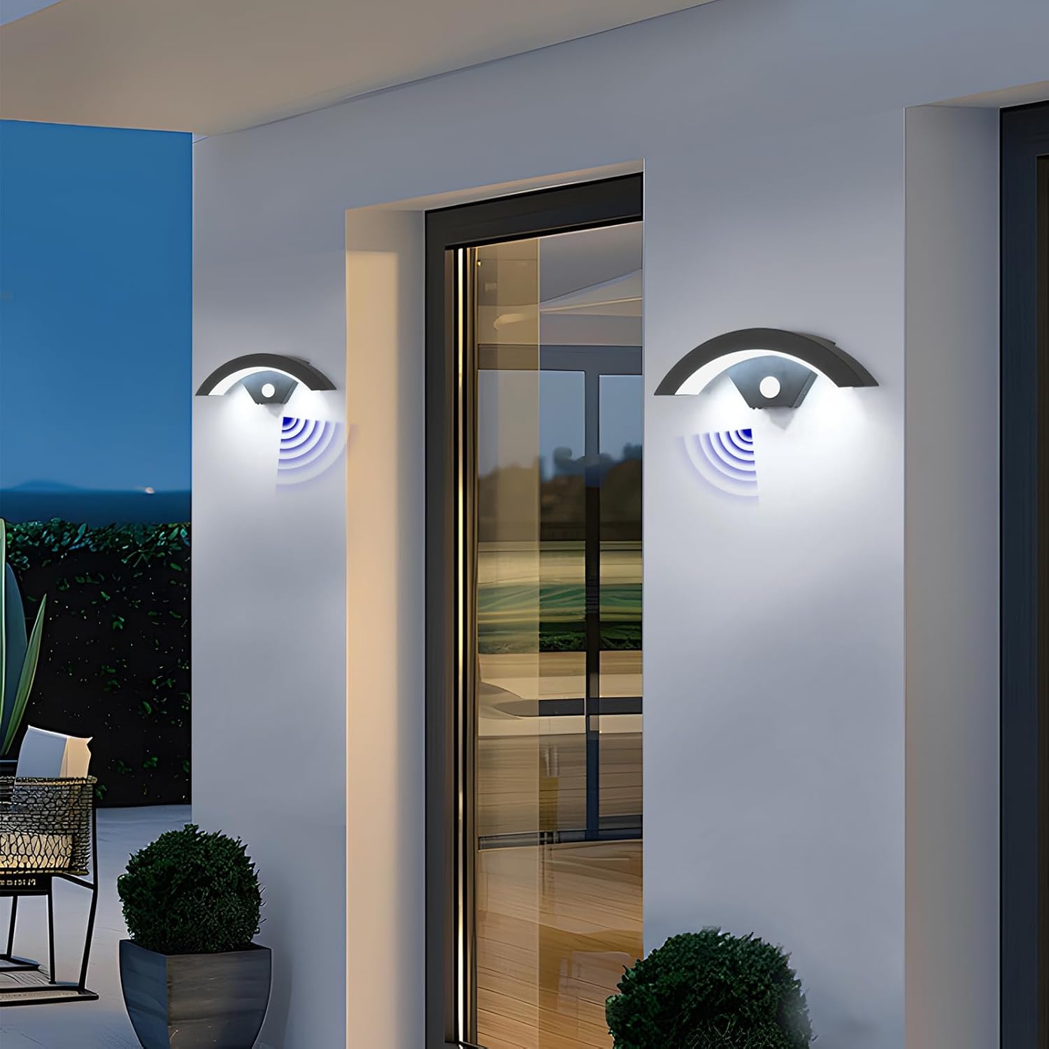 Thumbnail 5 de Set da 2 applique da esterno LED con sensore di movimento 24W IP65, design a U nero, 6500K (luce bianca fredda)