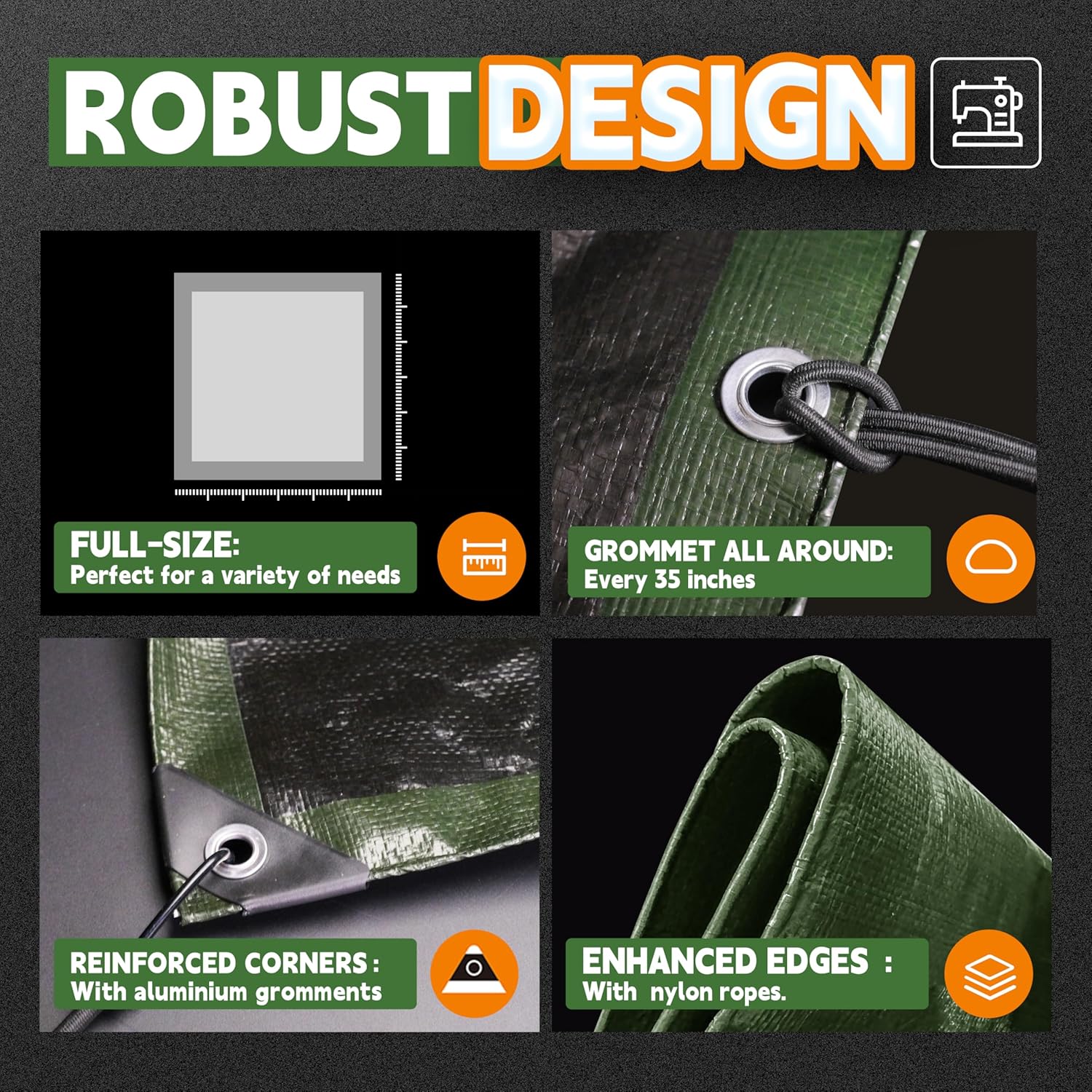 Thumbnail 3 de RAINDEWAY Tarps 8x10 Feet Waterproof Poly Tarp (9Mil) with Metal Grommets – Green/Black