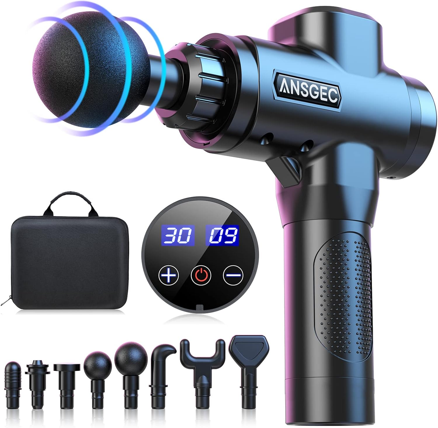 Detalle de ANSGEC Pistola de Masaje Muscular 8 cabezales
