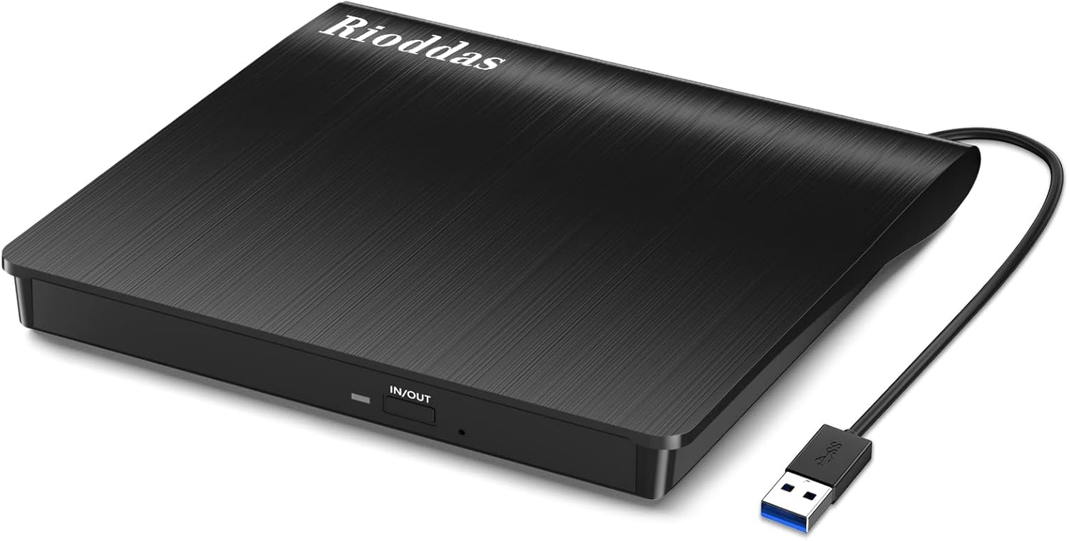 Detalle de Rioddas External CD/DVD Drive USB 3.0 📀