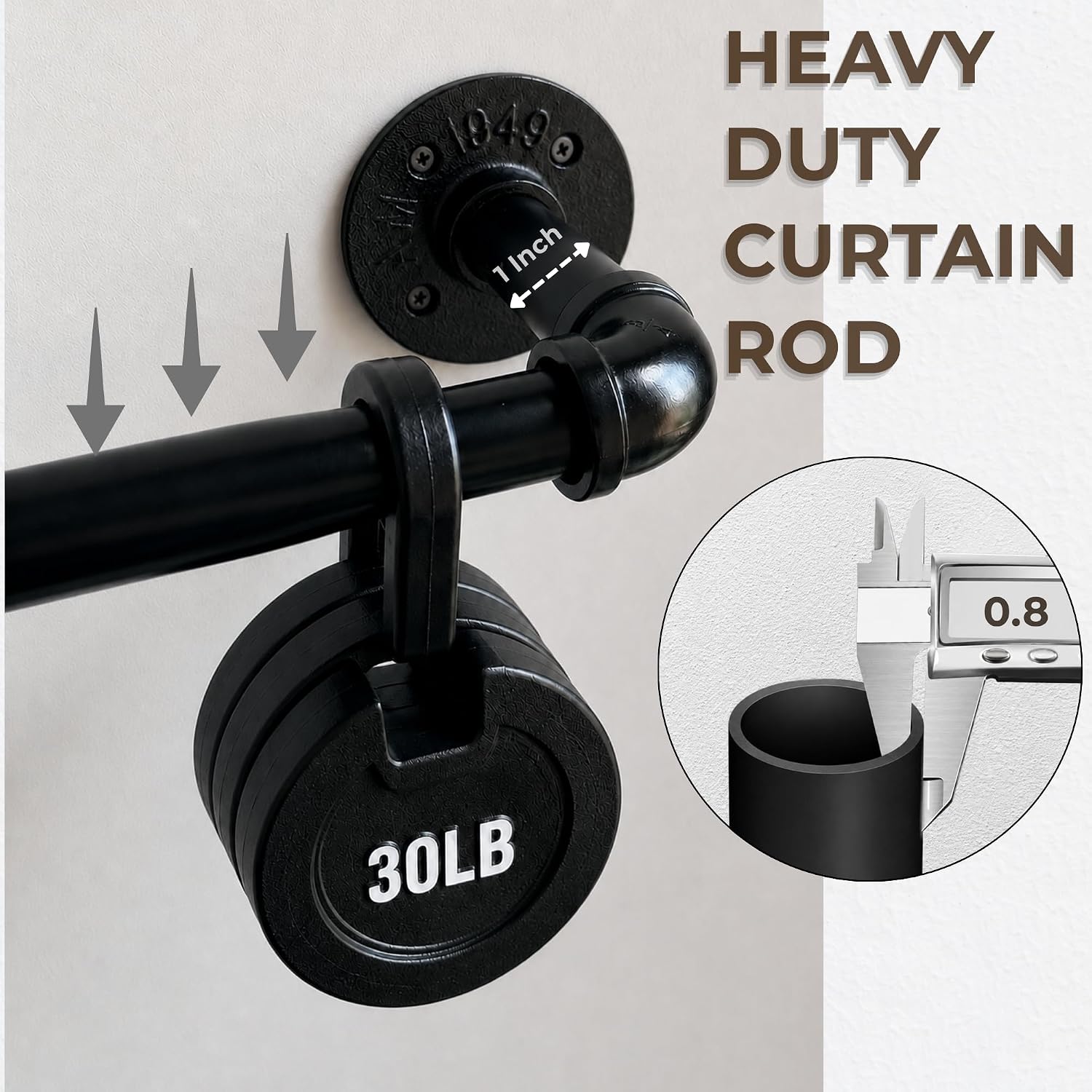 Detalle 1 de Dee.Romg 8083 gardinstång för öljetter, 95–290 cm, svart metall, Ø 25 mm