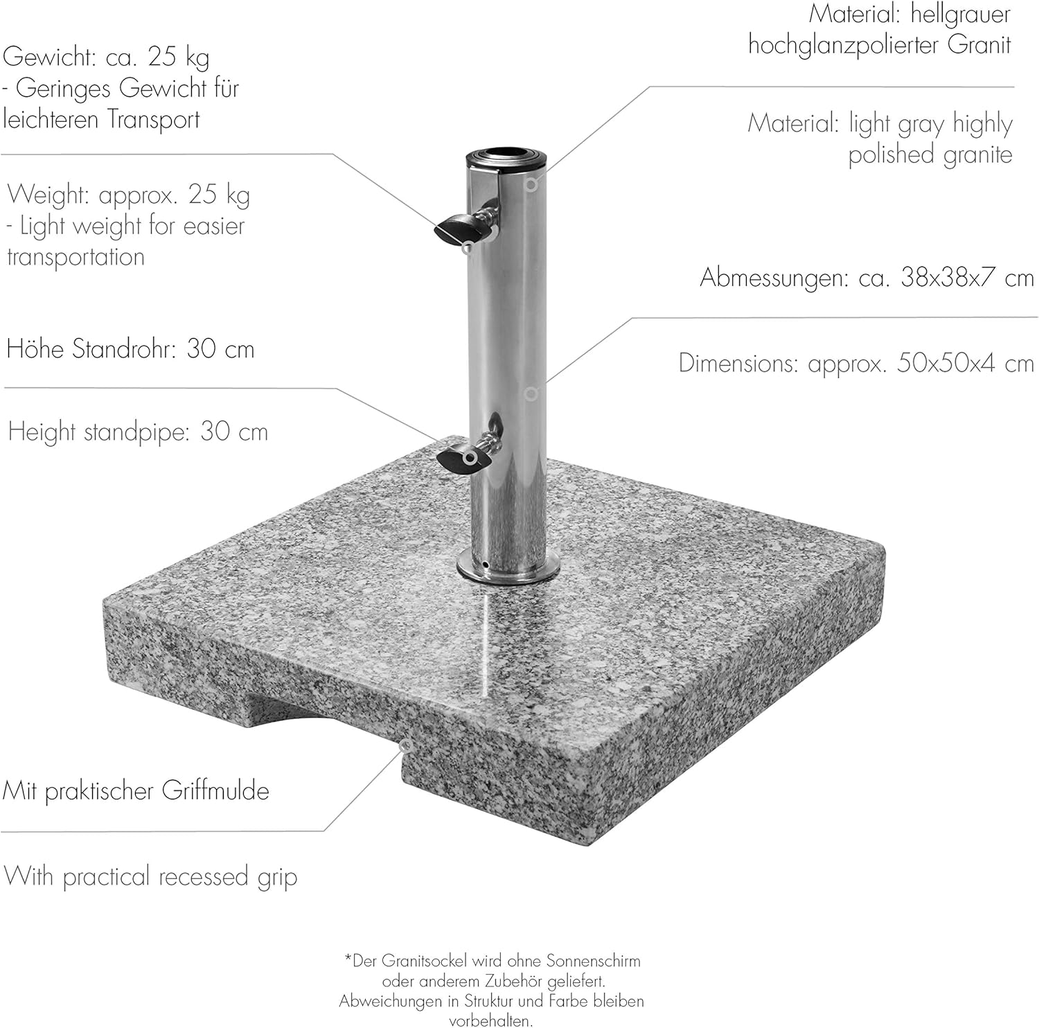 Thumbnail 1 de Doppler Granit Socle 25 kg – Pied de Parasol en Acier Inoxydable, Carré 38x38x7 cm