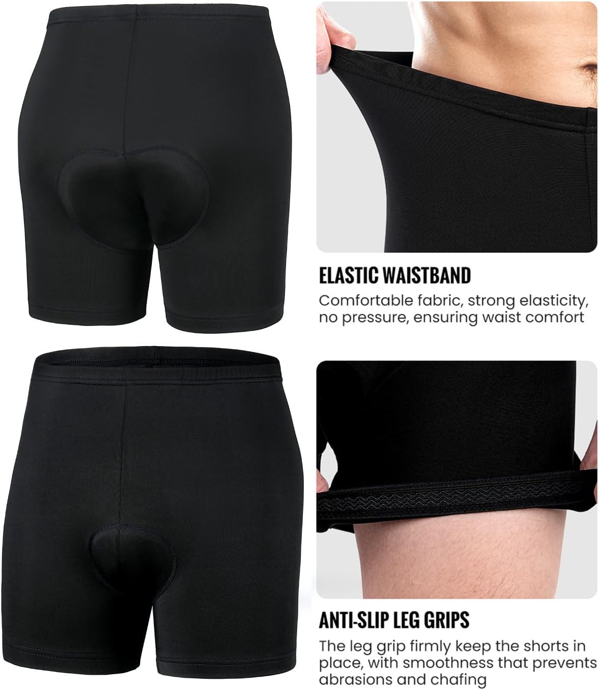 Detalle 2 de Sportneer Cycling Shorts Mens padded 3D cycling shorts with anti-slip grippers