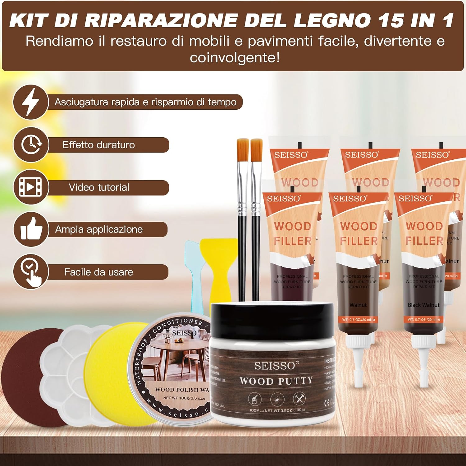 Thumbnail 5 de SEISSO Kit Riparazione Legno 100g stucco bianco