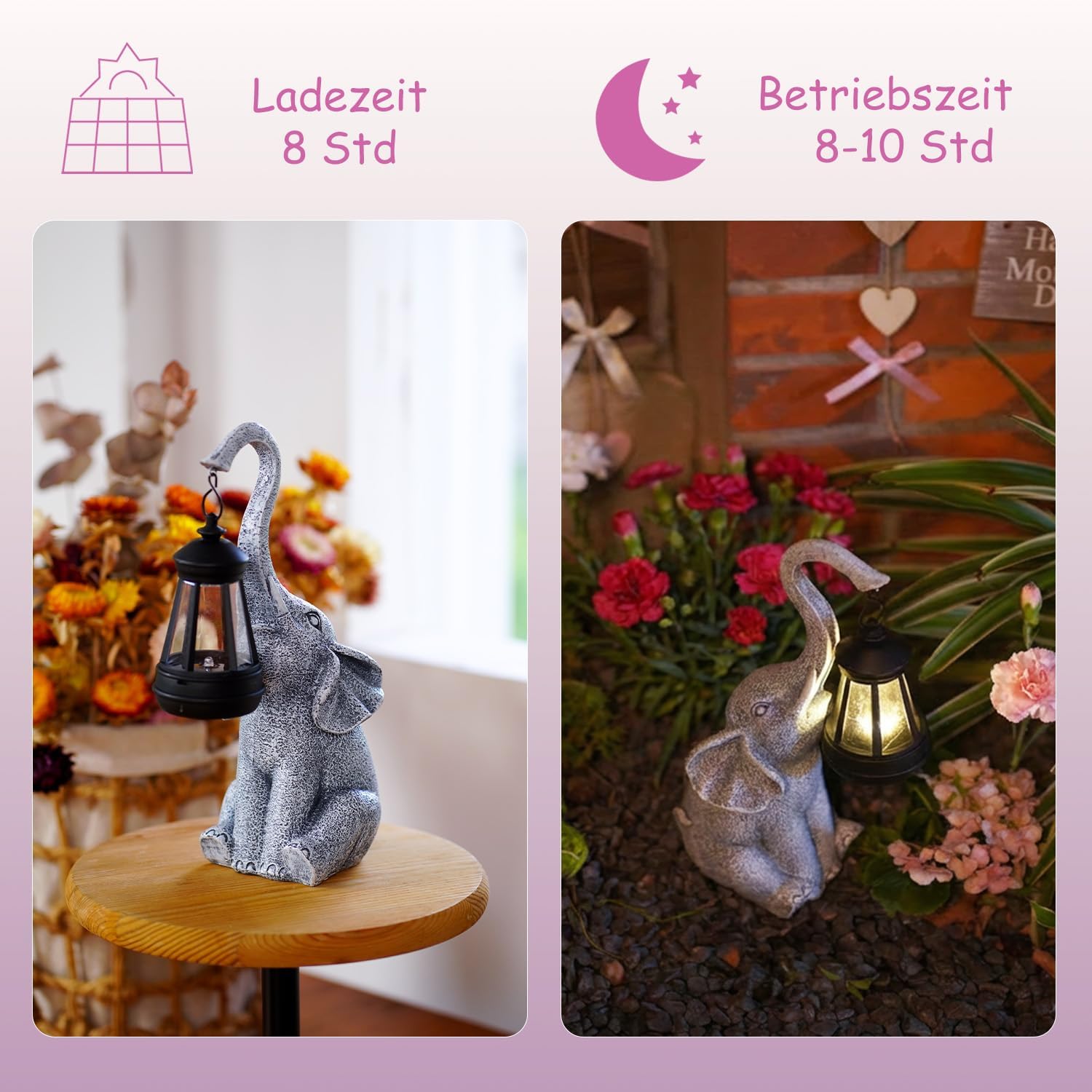 Thumbnail 4 de Yeomoo Elefanten Deko mit Solar Laterne – wetterfeste Gartenfigur mit LED-Solarlampe, 11×11×27,5 cm