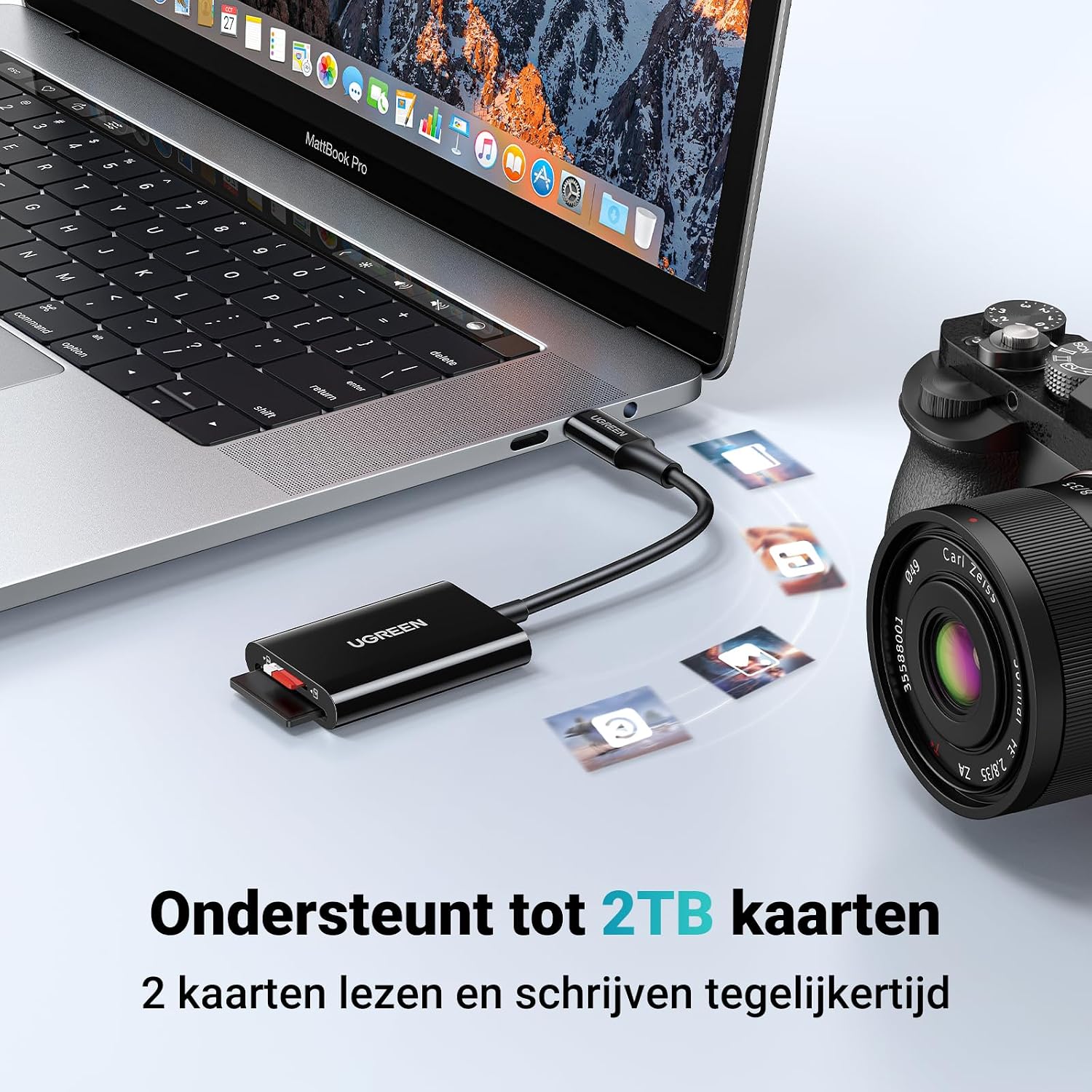 Detalle de UGREEN USB-C-kaartlezer voor SD en microSD, gelijktijdig lezen, zwart, 170 MB/s