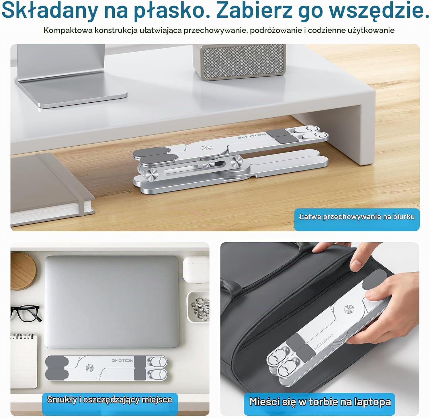 Detalle 2 de OMOTON LA10 – składany, aluminiowy stojak na laptopa z obrotem 360°