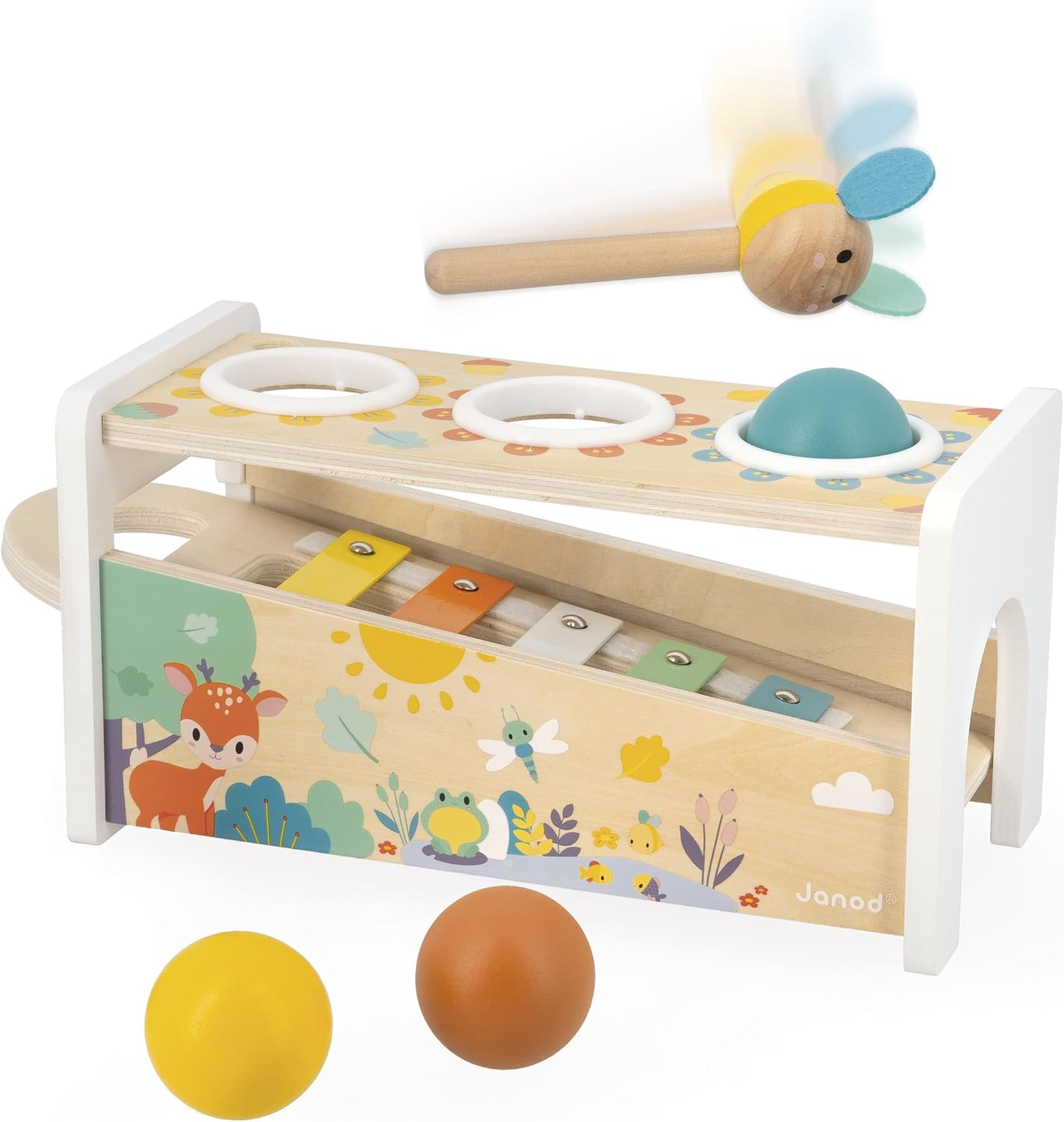 Detalle de Janod Tap Tap Xylo Pure (J05155) : jouet en bois 2 en 1 d’éveil musical et d’adresse dès 1 an