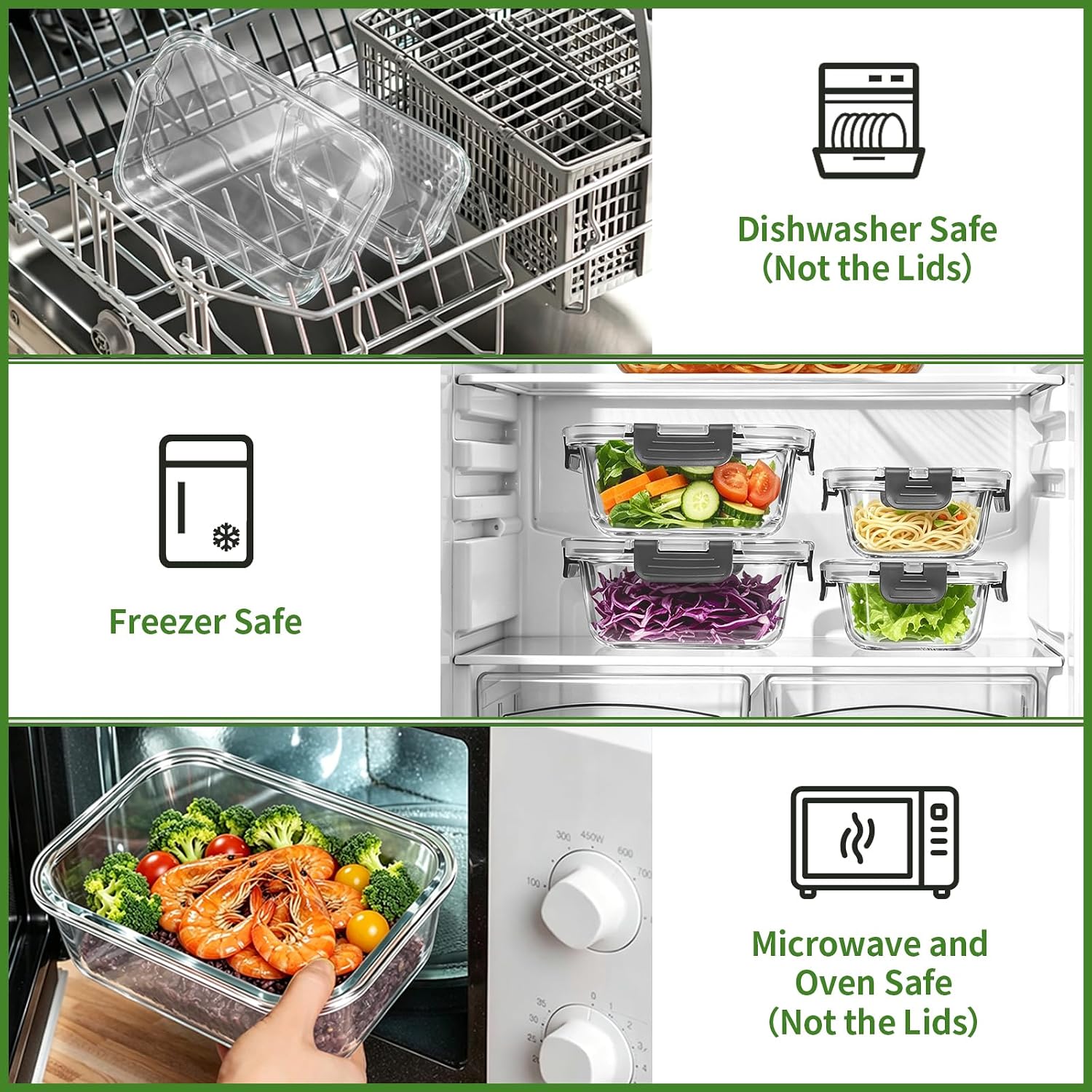 Detalle de HKJ Chef Glass Meal Prep Containers, Borosilicate Glass