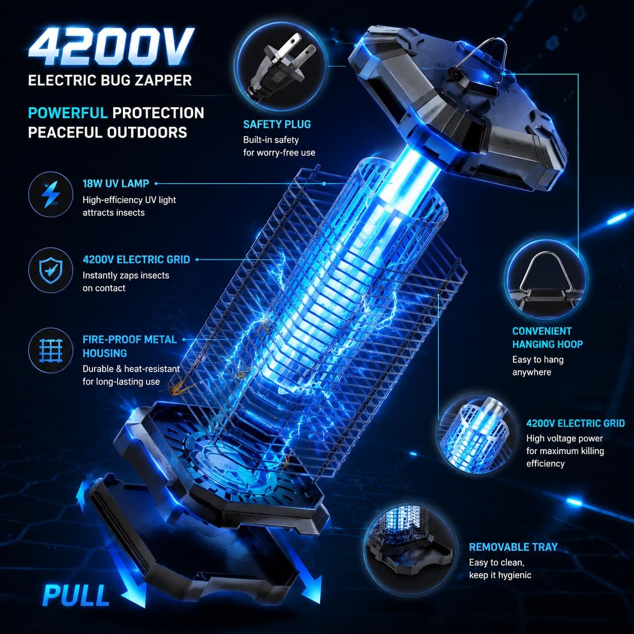 Thumbnail 1 de Jawlark Bug Zapper Outdoor: 4200V Electric Mosquito Zapper with 5ft Cord and IP44 Waterproof Design