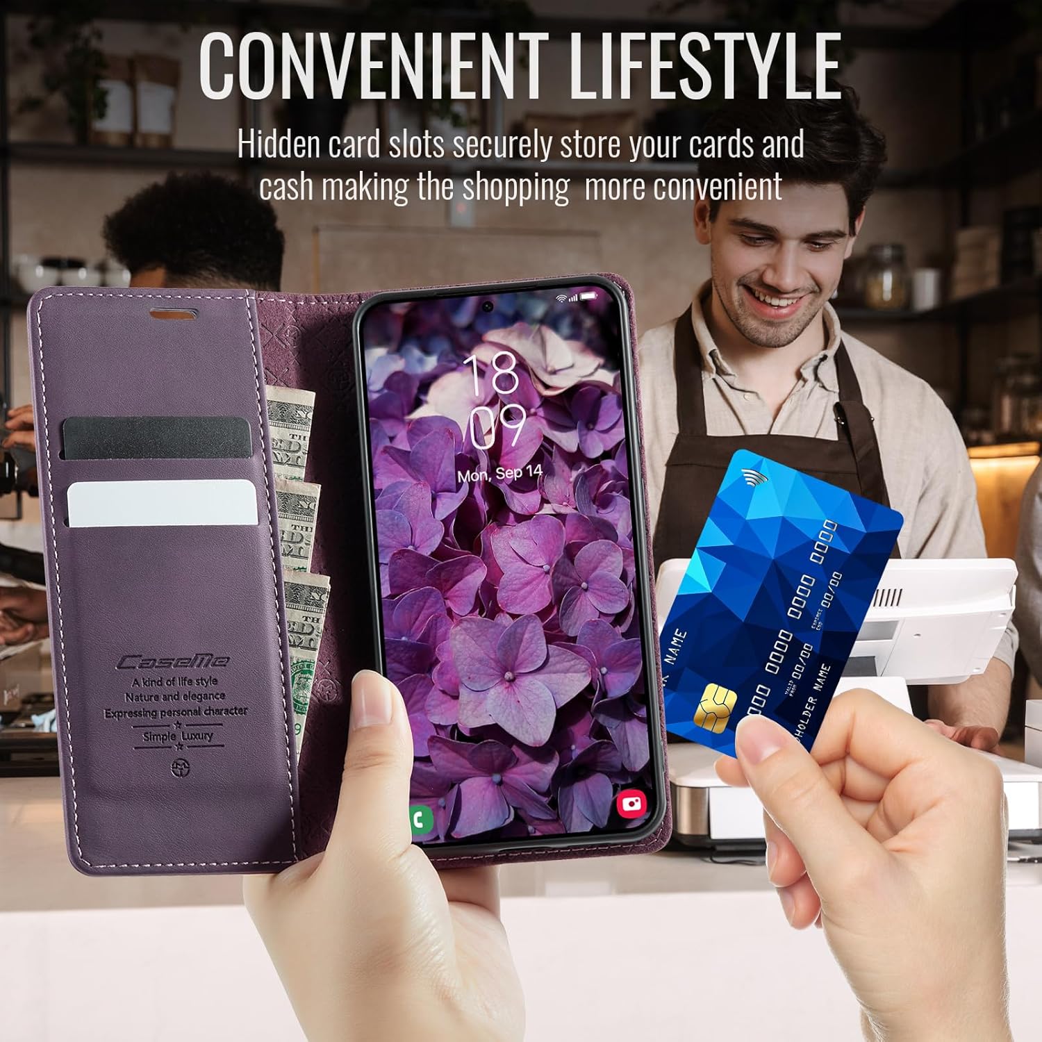 Detalle de Cracedily Wallet Case for Samsung Galaxy S25 Edge – Purple Leather Wallet Flip with RFID Blocking, Card Holder and Kickstand