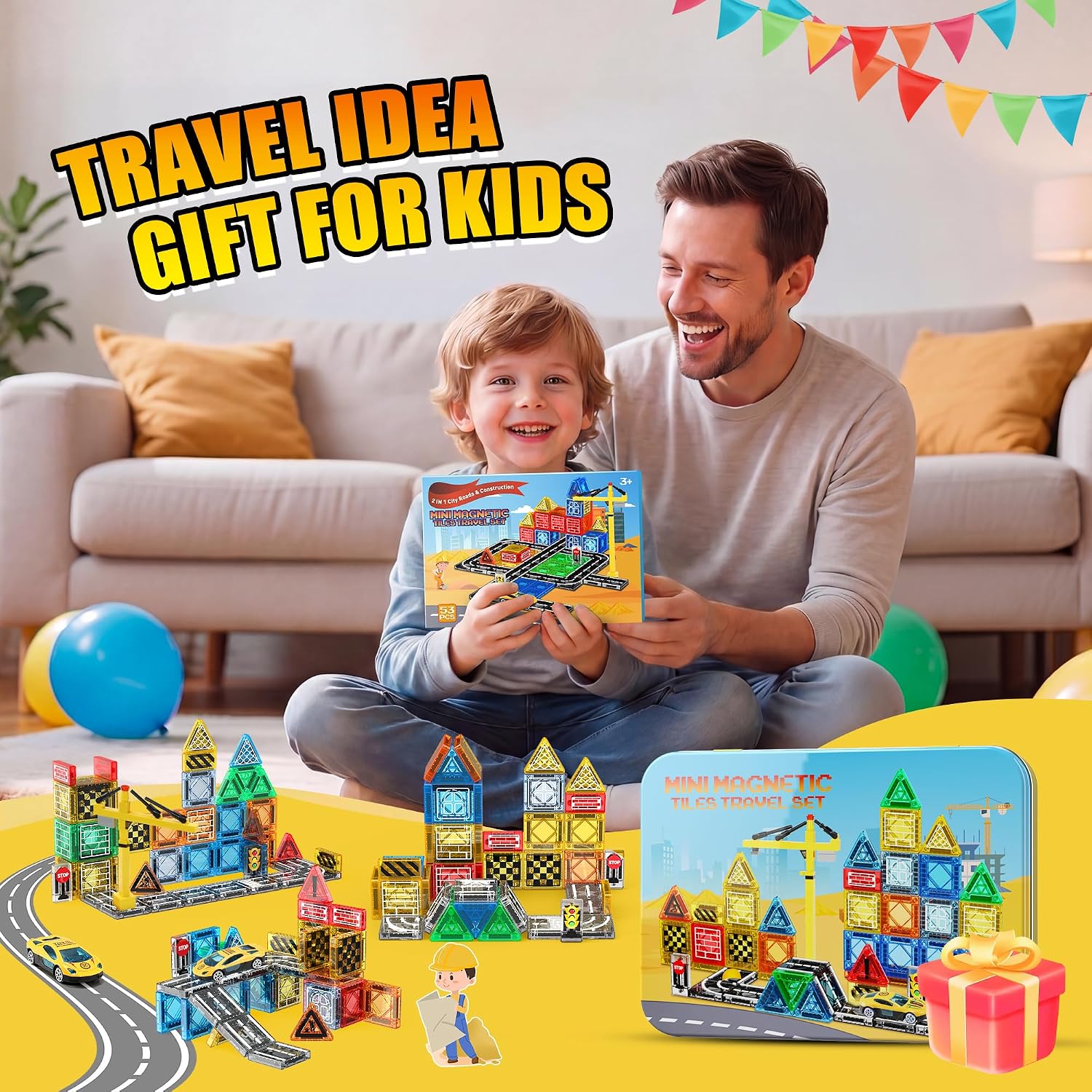 Thumbnail 6 de iKidiki Mini Travel Magnetic Tiles Construction 53 PCS – Compact, Open-Ended Building Fun for 3–8 Year Olds