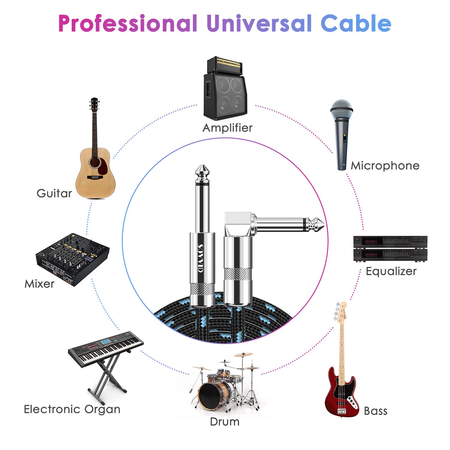 Detalle 2 de Sovvid 15FT 2-Pack instrument cable