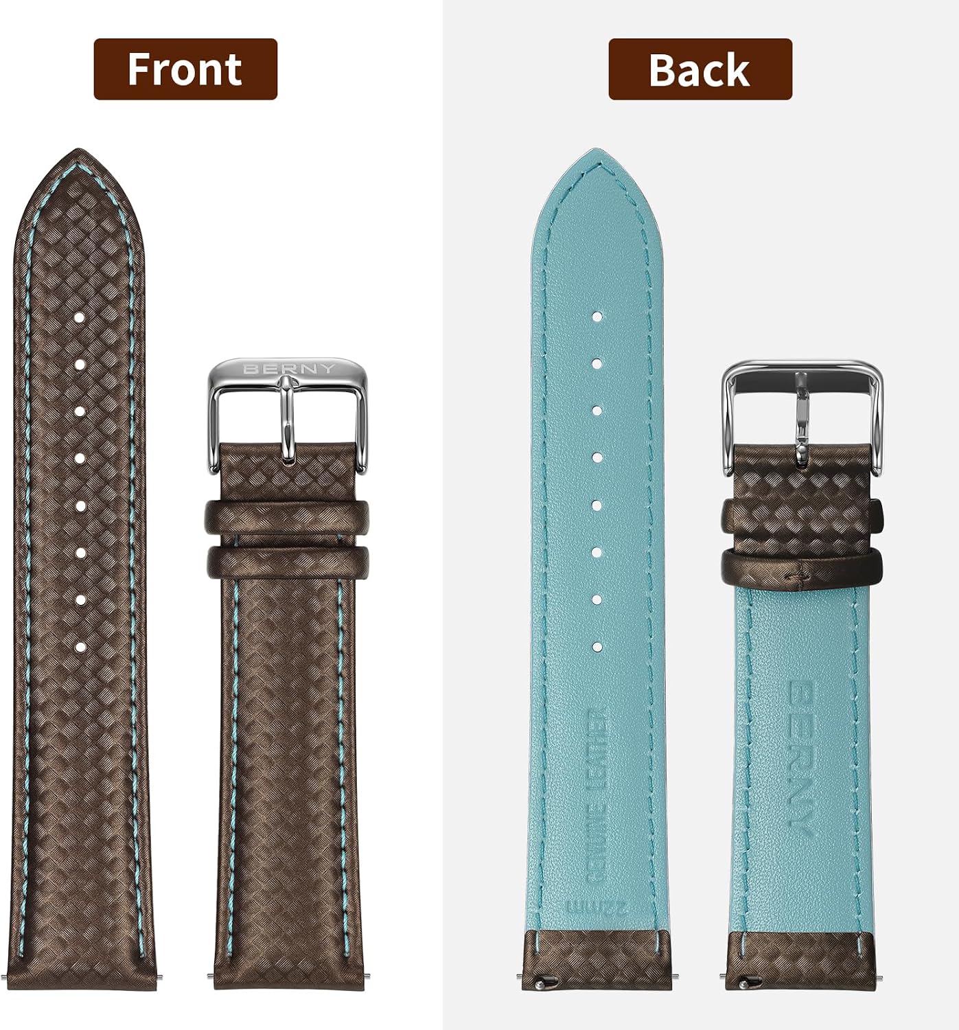 Thumbnail 2 de BERNY Quick Release Echtleder Uhrenarmband – modisches Raster Muster, 20 mm/22 mm