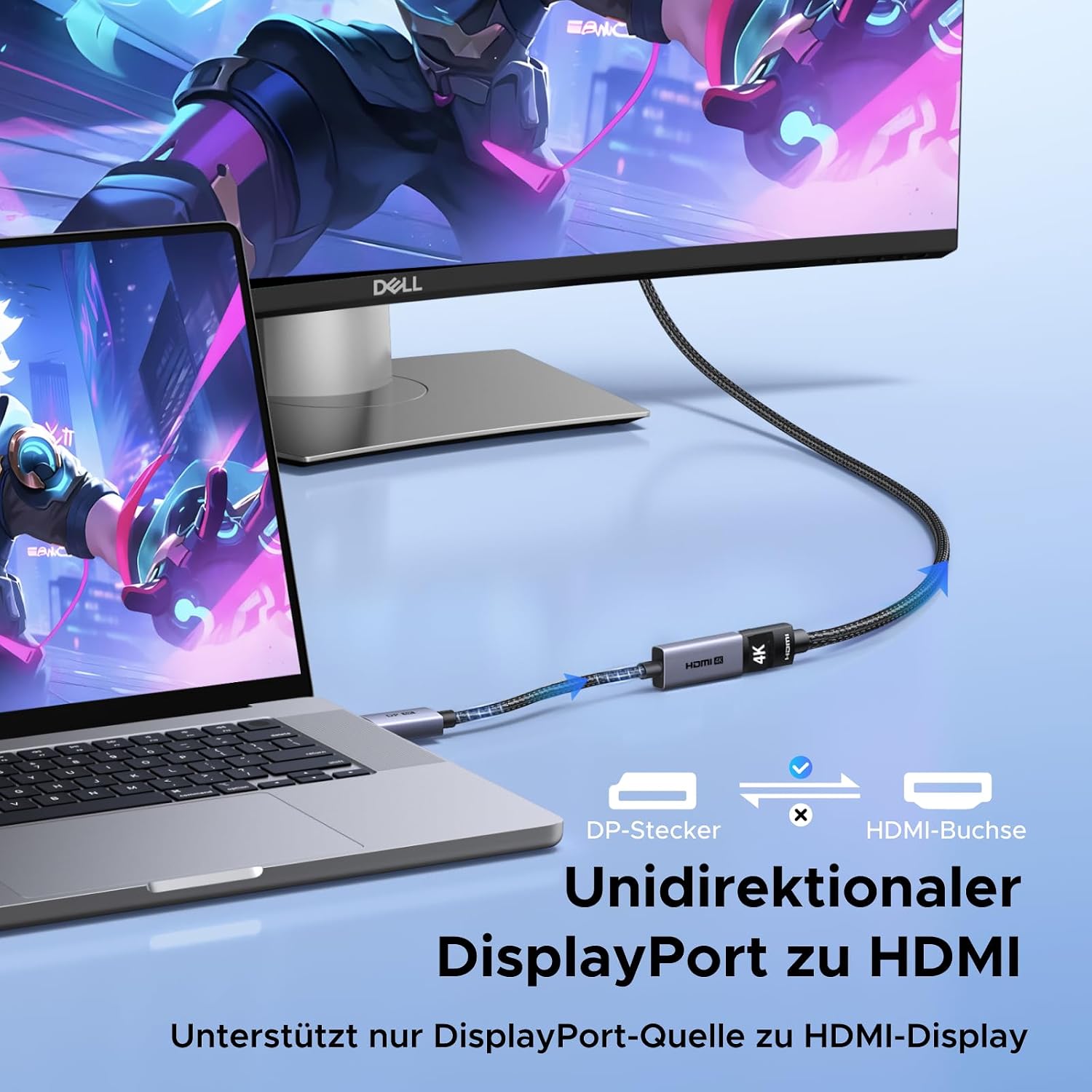 Detalle de UGREEN DP auf HDMI Adapter – Uni‑direktional, 4K@60Hz, HDR, Plug & Play