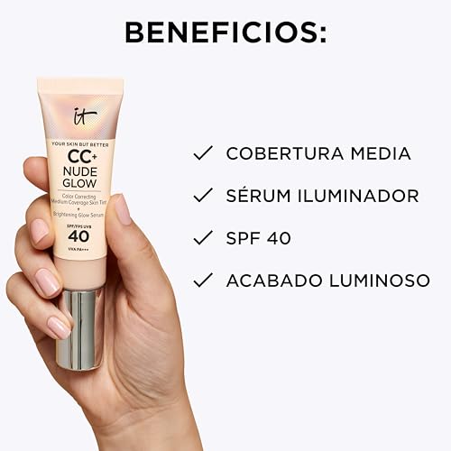 Detalle 1 de IT Cosmetics CC+ Nude Glow Light 32 ml — Base hidratante con SPF40 💄