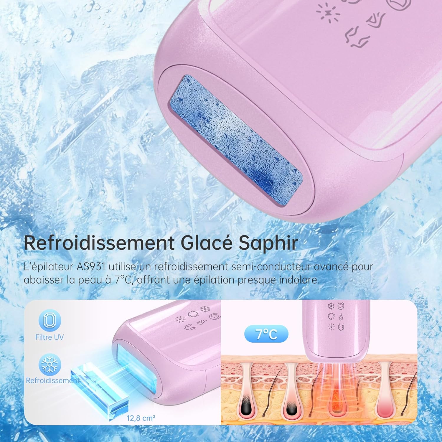 Detalle 2 de Anysea Epilateur Lumière Pulsée avec Refroidissement au Saphir