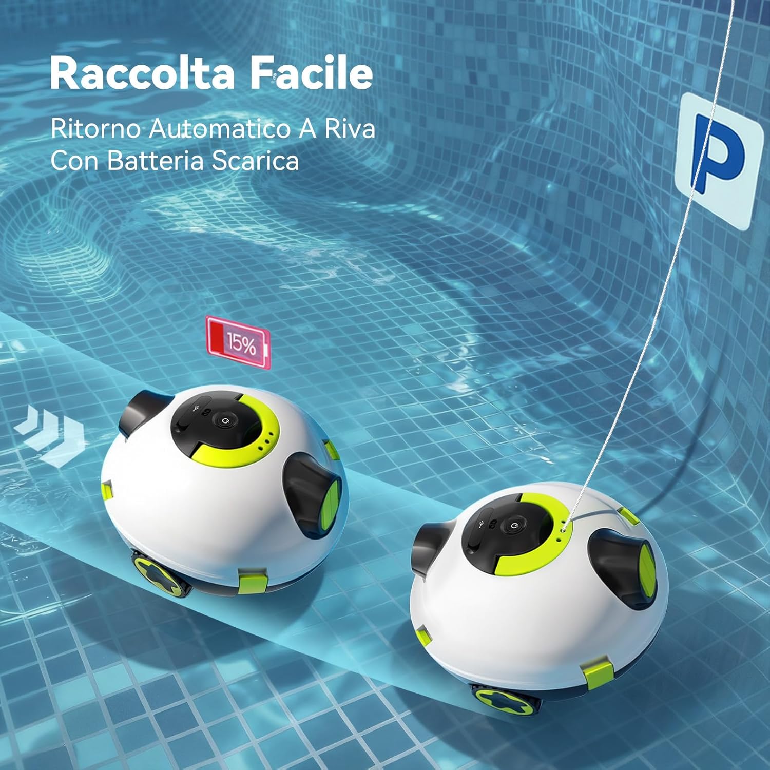 Thumbnail 4 de EVERCROSS BOT Y10 Robot Piscina senza fili con filtro 180 μm, fino a 120 m² e parcheggio automatico