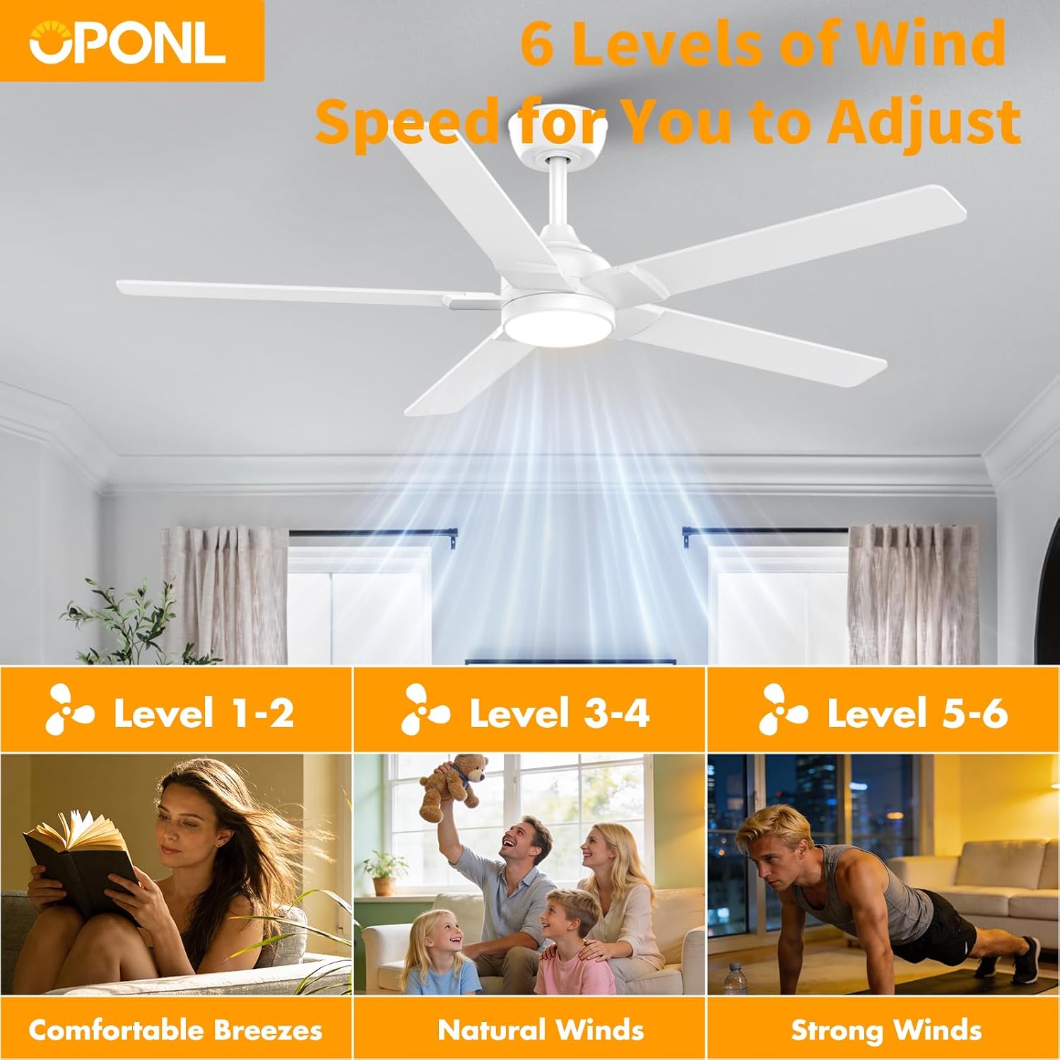 Detalle de OPONL Ceiling Fan, 52-Inch