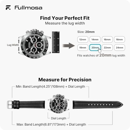 Detalle de Fullmosa Bracelet en Cuir Véritable 20 mm pour Montre Connectée – Confort et élégance