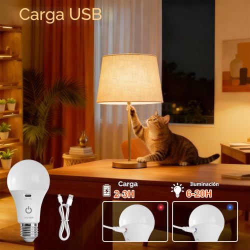 Detalle 2 de Ketom Bombilla Recargable E27 con Mando (2 piezas) – LED USB, regulable y portátil