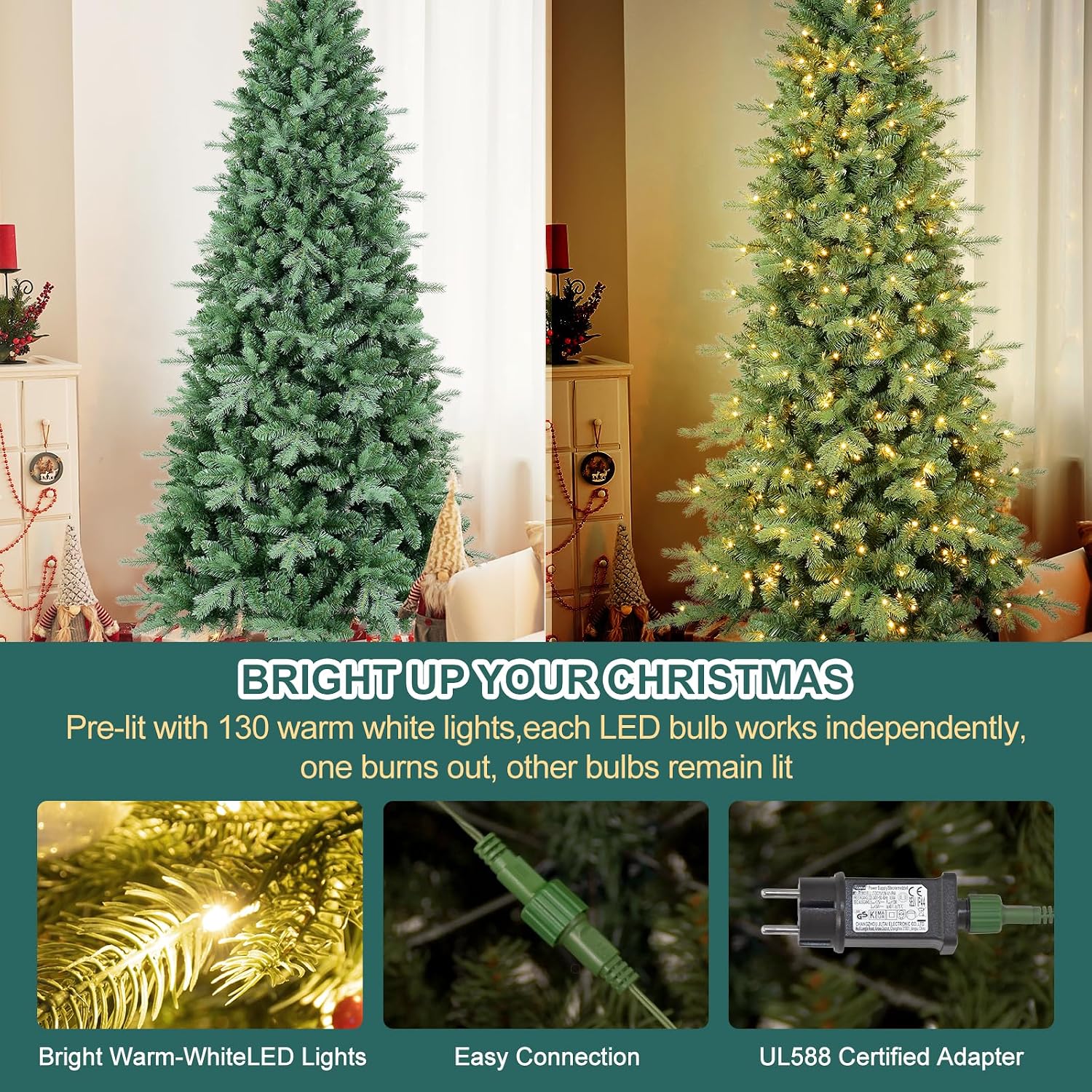 Detalle 1 de ClouFairy CF-HTC90T-2470T-650L 9-Foot Slim Christmas Tree, 2,470 Tips