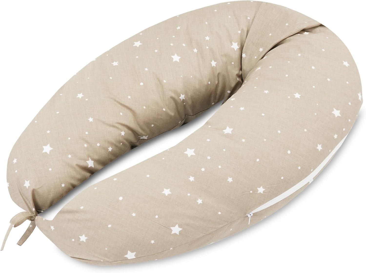 Detalle de Cuscino di sostegno 190 cm – posizionamento per adulti, beige con stelle bianche, fodera sfoderabile OEKO-TEX