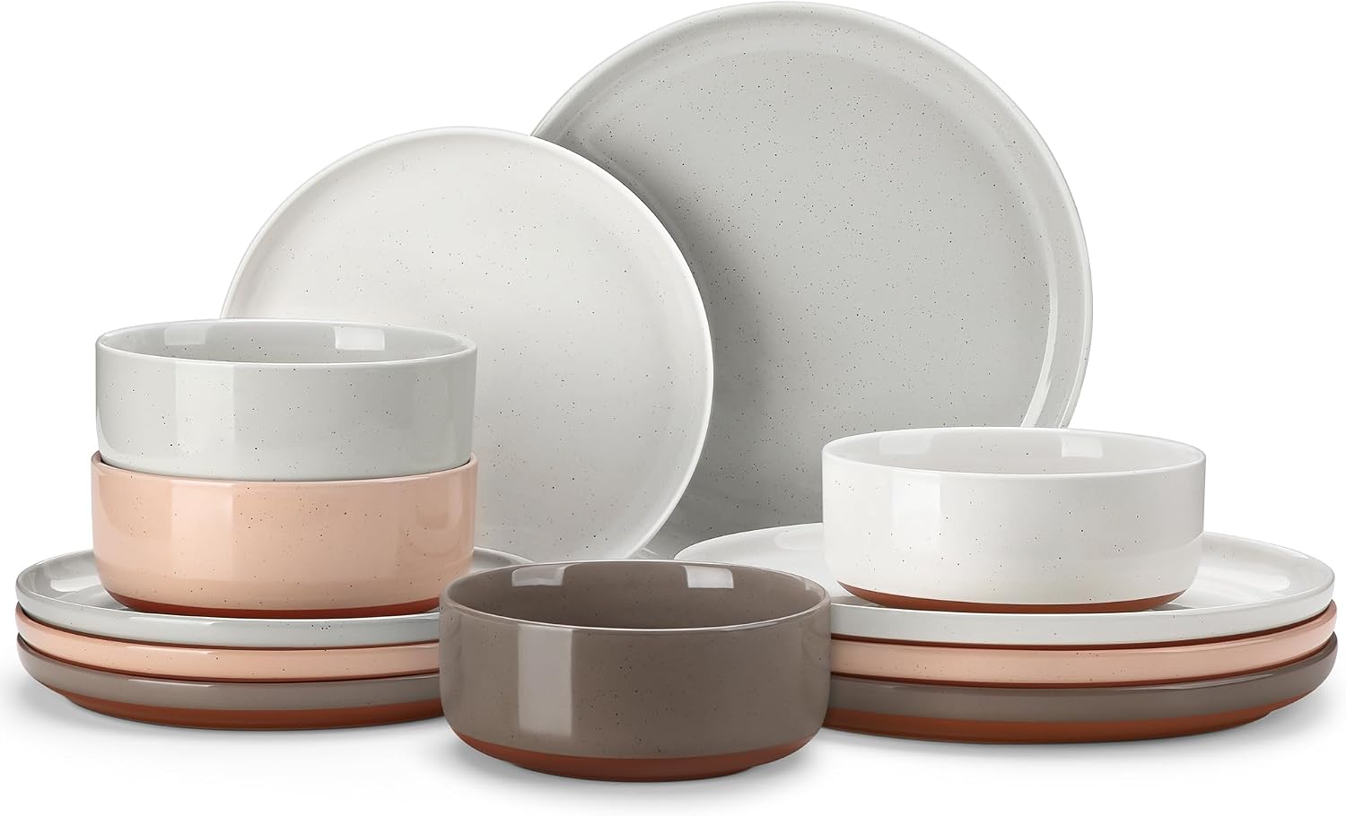 Detalle de MALACASA Tara 12-Piece Stoneware Dinnerware Set for 4: Modern Sesame Speckle Finish