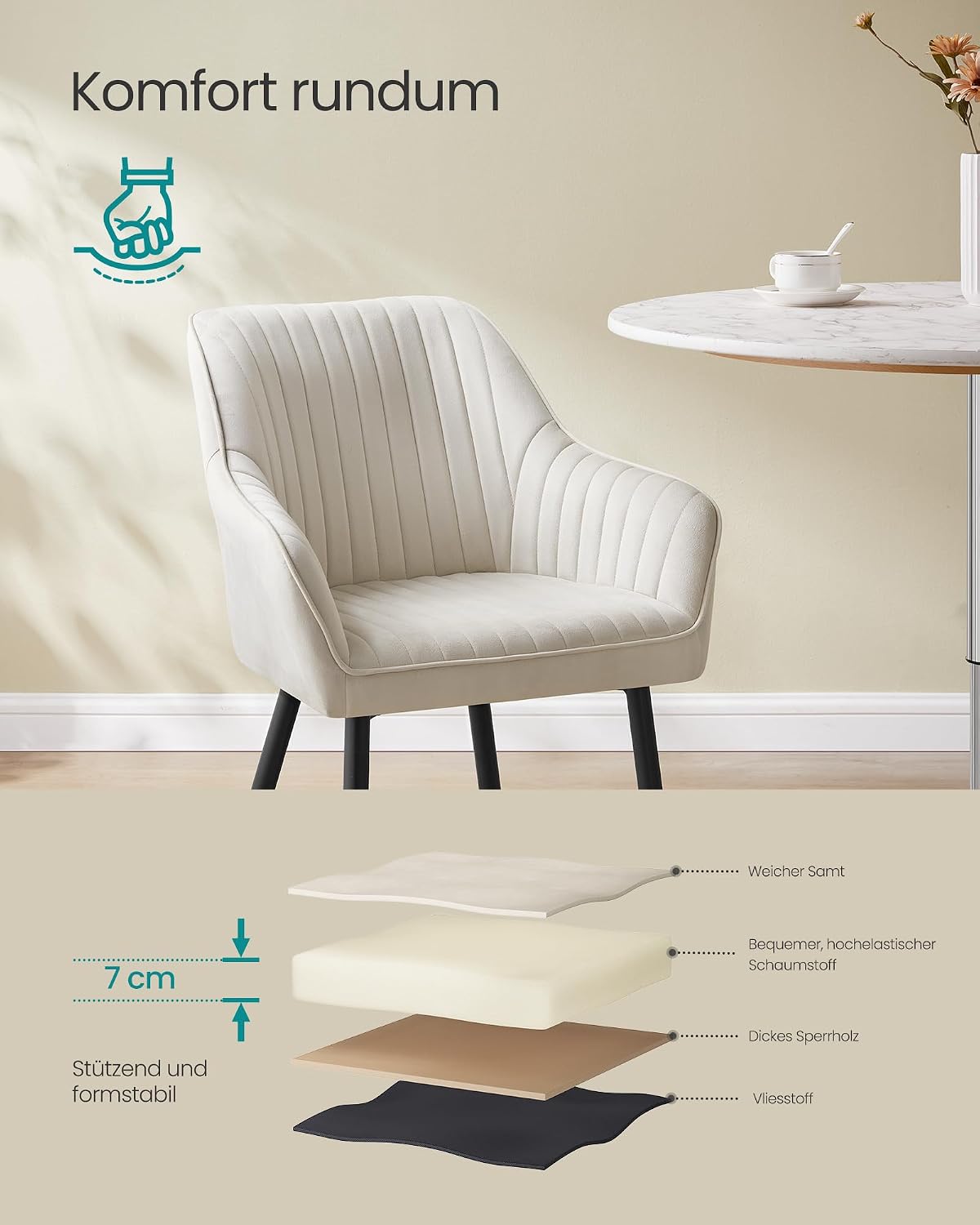 Thumbnail 4 de SONGMICS LDC087W16 Esszimmerstuhl 6er Set Cappuccino-Beige