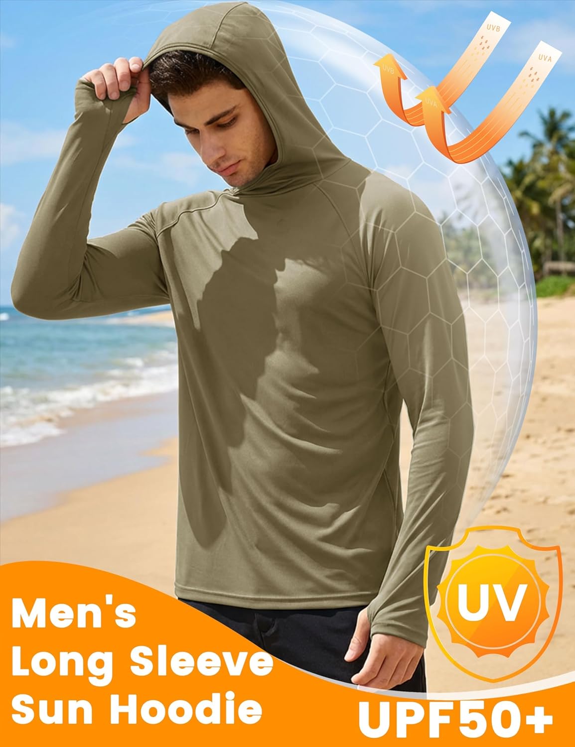 Detalle 2 de MAGCOMSEN Men's Sun Protection UPF 50+ Running Top with Hood, Lightweight Quick-Dry Long Sleeve