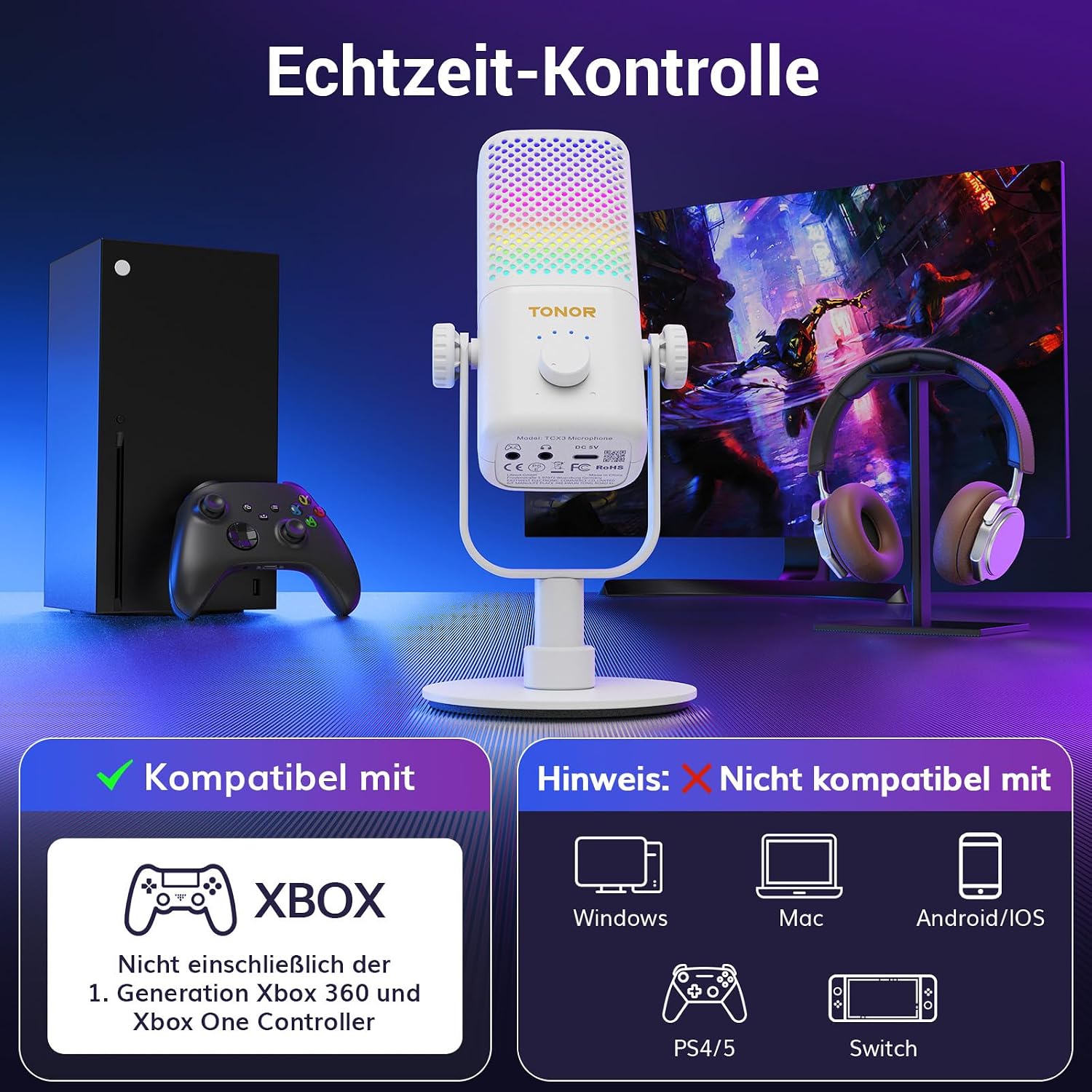 Detalle 2 de TONOR TCX3 Gaming Mikrofon 30 Std. Akku