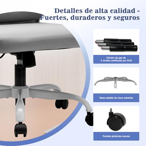 Thumbnail 6 de Magic Life: Silla de Oficina Ergonómica con Respaldo de Malla y Soporte Lumbar Ajustable – Blanco
