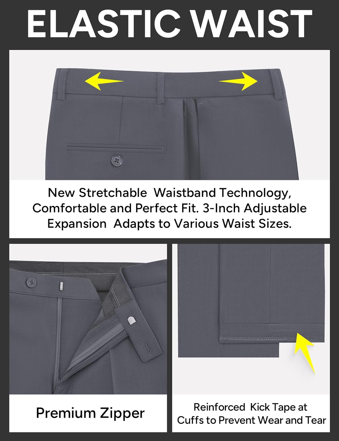 Detalle de RainbowDate Men’s Stretch Suit Slim Fit 3-Piece (Jacket, Vest, Pants) with Adjustable Waist