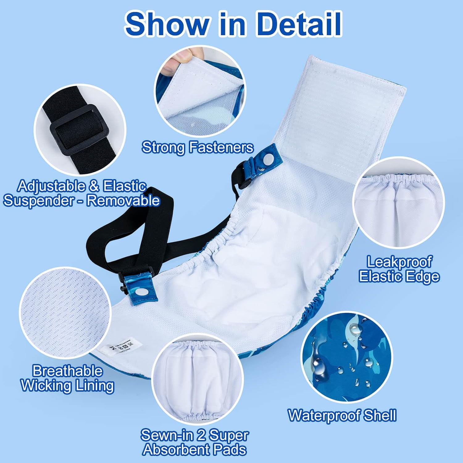 Detalle de Dono Dog Nappies Male with Suspenders – Belly Bands for Dogs in Heat, Incontinence, Training and Travel (XXL)